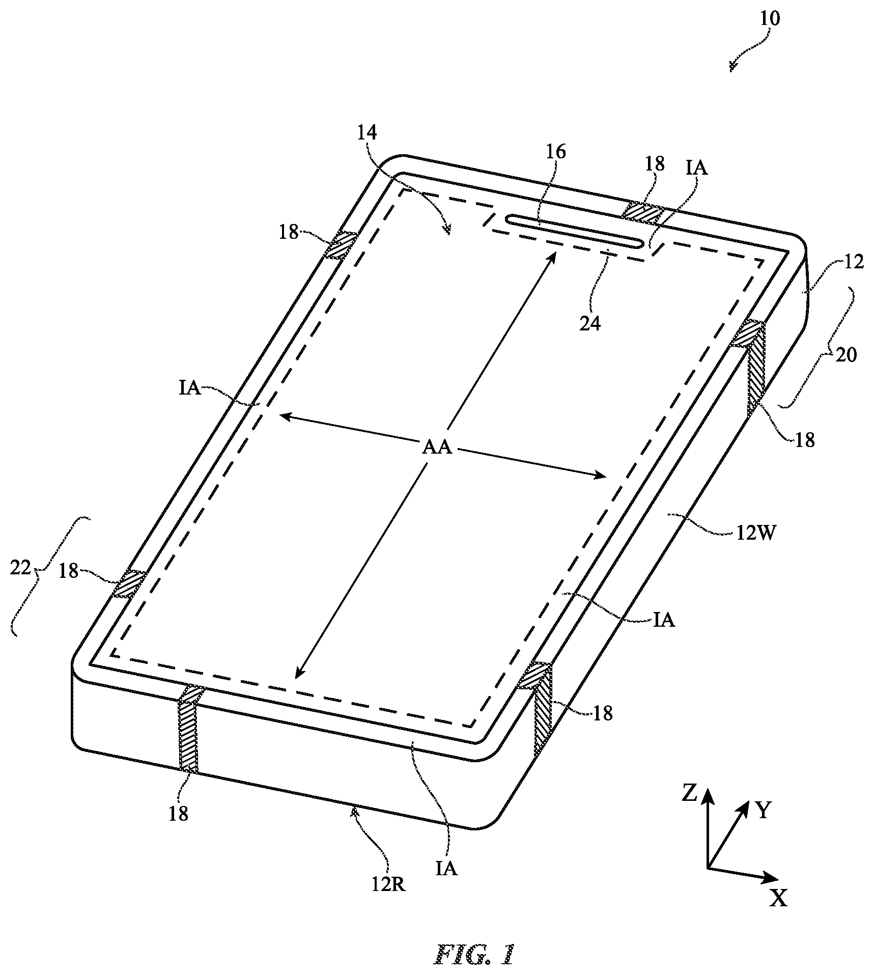 Patent US12107335 Figure 1 – Electronic devices with distributed slot antenna structures