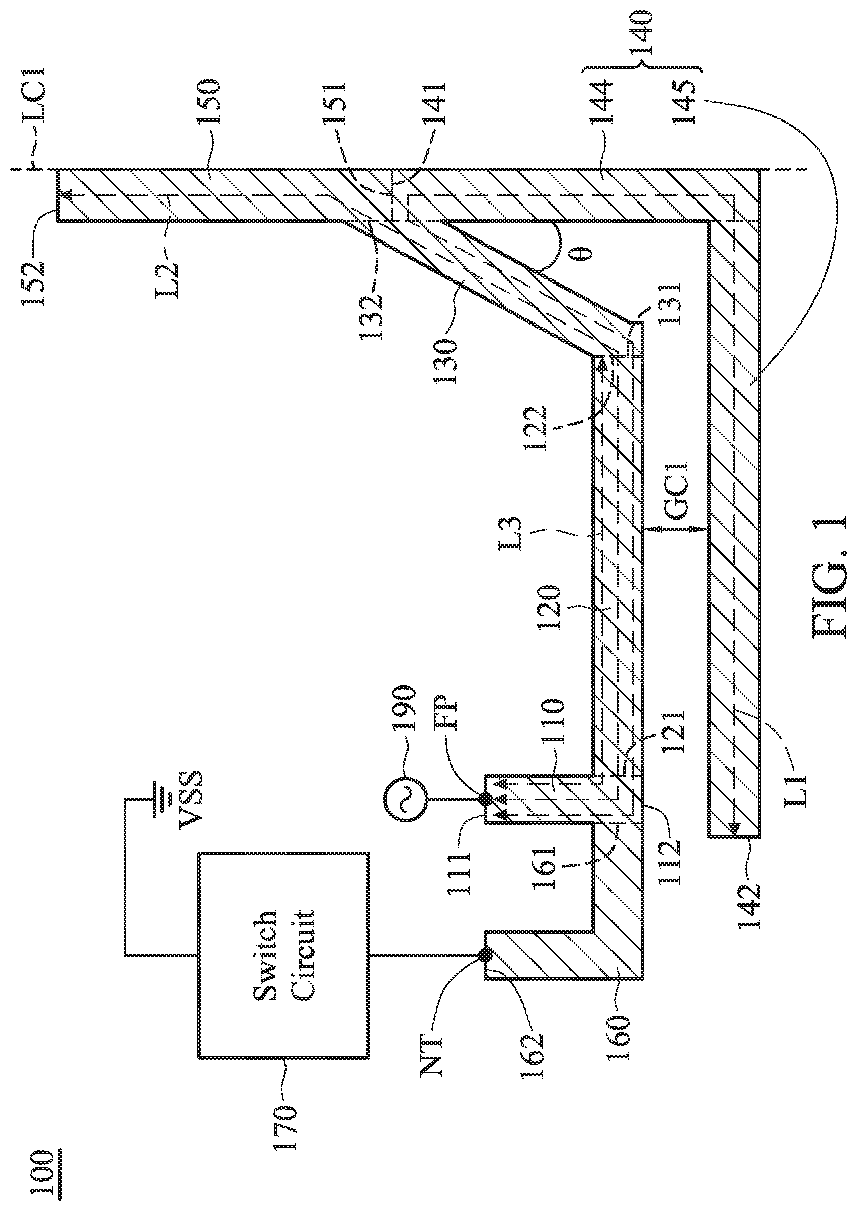 Patent US12107343 — Antenna structure and mobile device — Figure 1