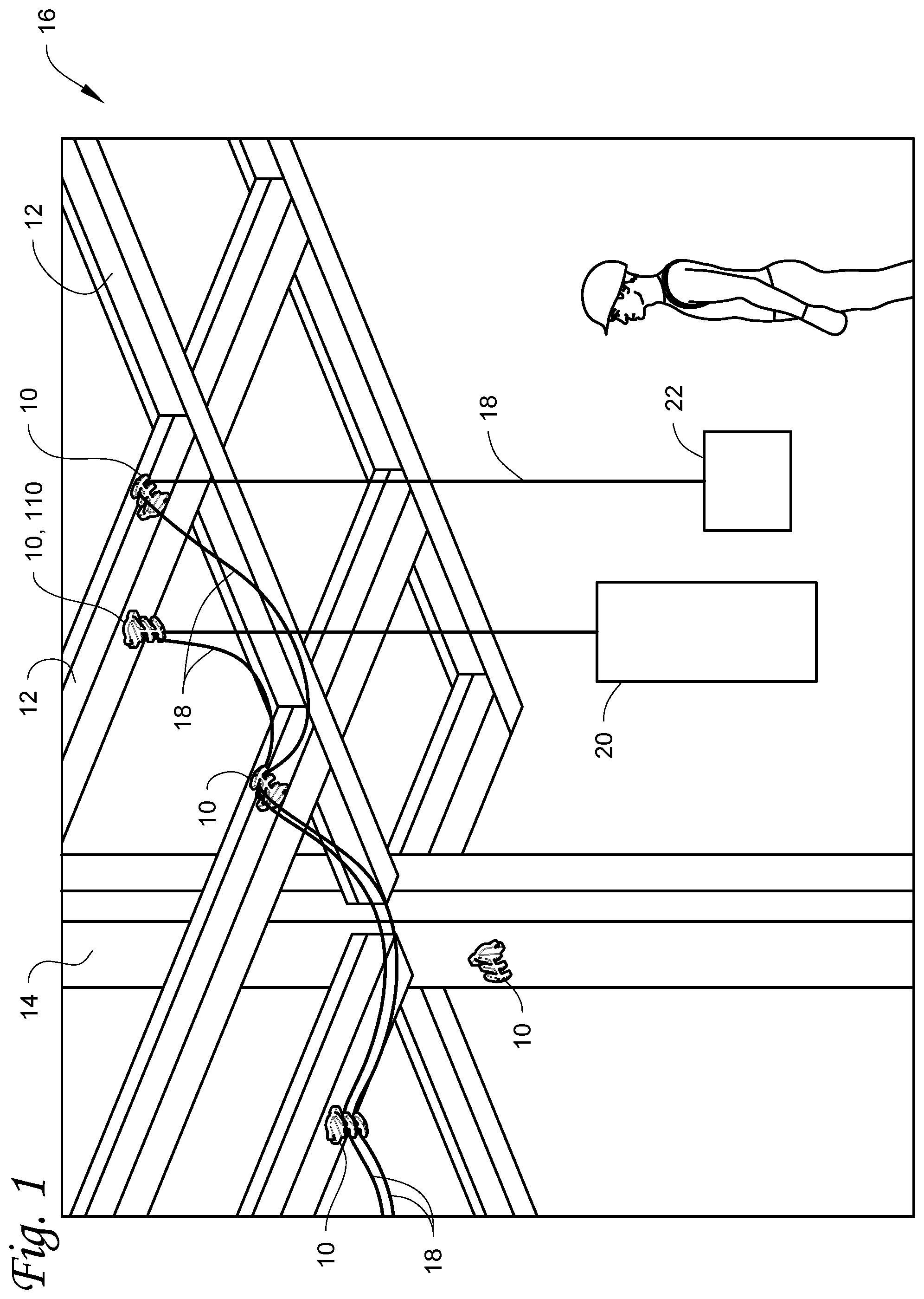 Patent US12107403 — Cable organizer magnetically attachable to a ferromagnetic surface and configured for supporting cables — Figure 1