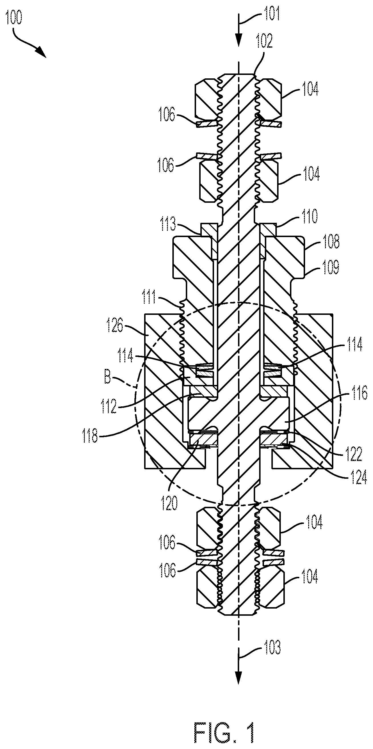 Patent US12107407 — Apparatus for an electric feedthrough assembly with varying characteristics based on electric rating requirements — Figure 1