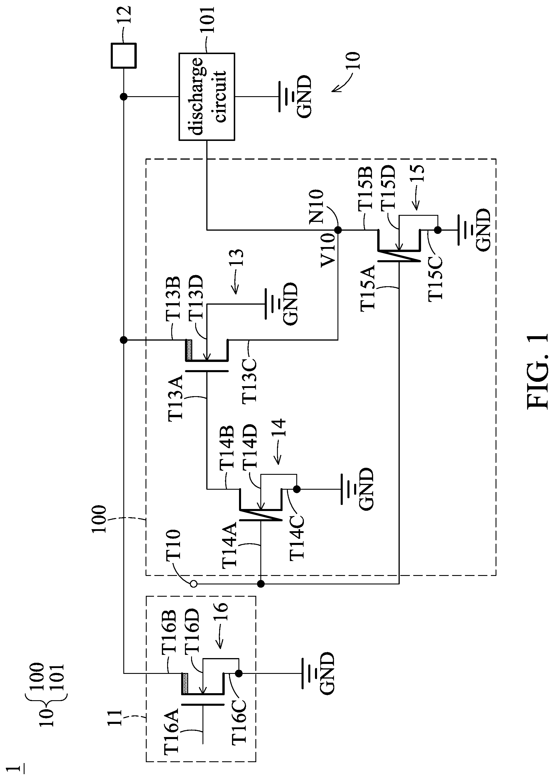 Patent US12107415 — Electrostatic discharge protection circuit and electronic circuit — Figure 1