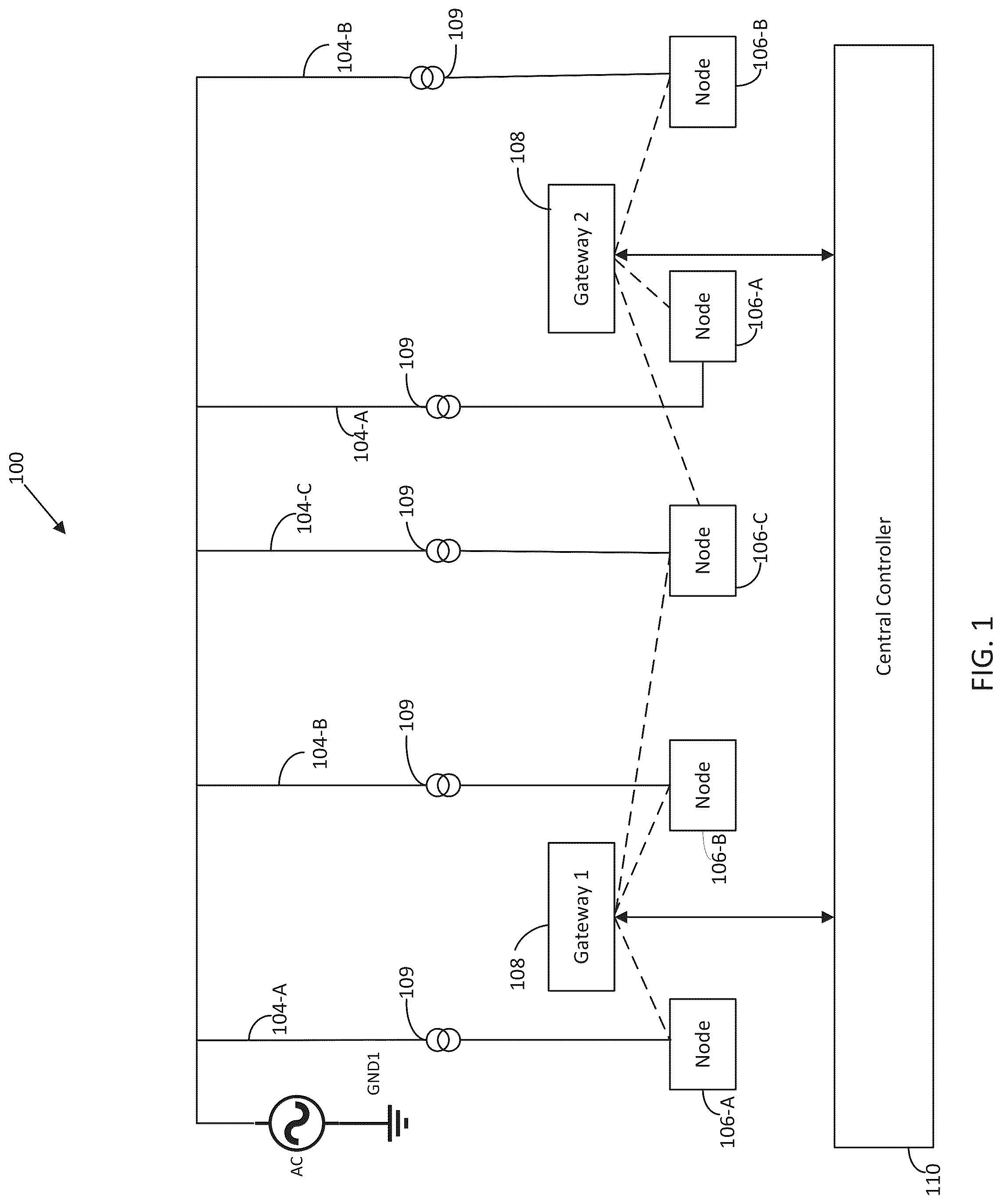 Patent US12107420 — Systems and methods for phase identification using relative phase angle measurements — Figure 1