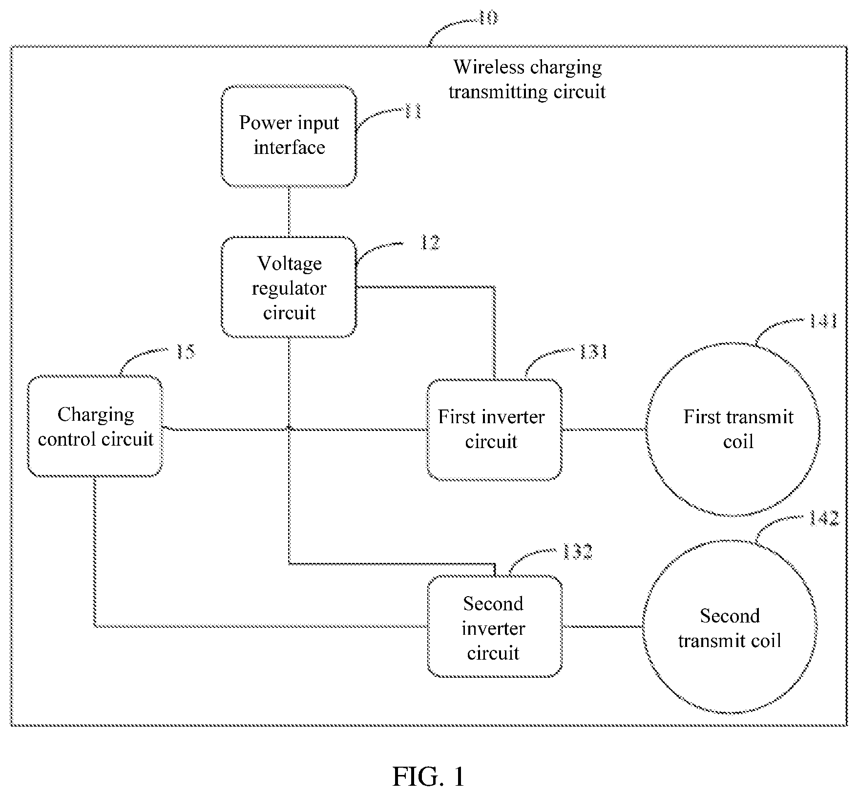 Patent US12107439 — Wireless charging transmitting circuit, wireless charging receiving circuit, and method — Figure 1