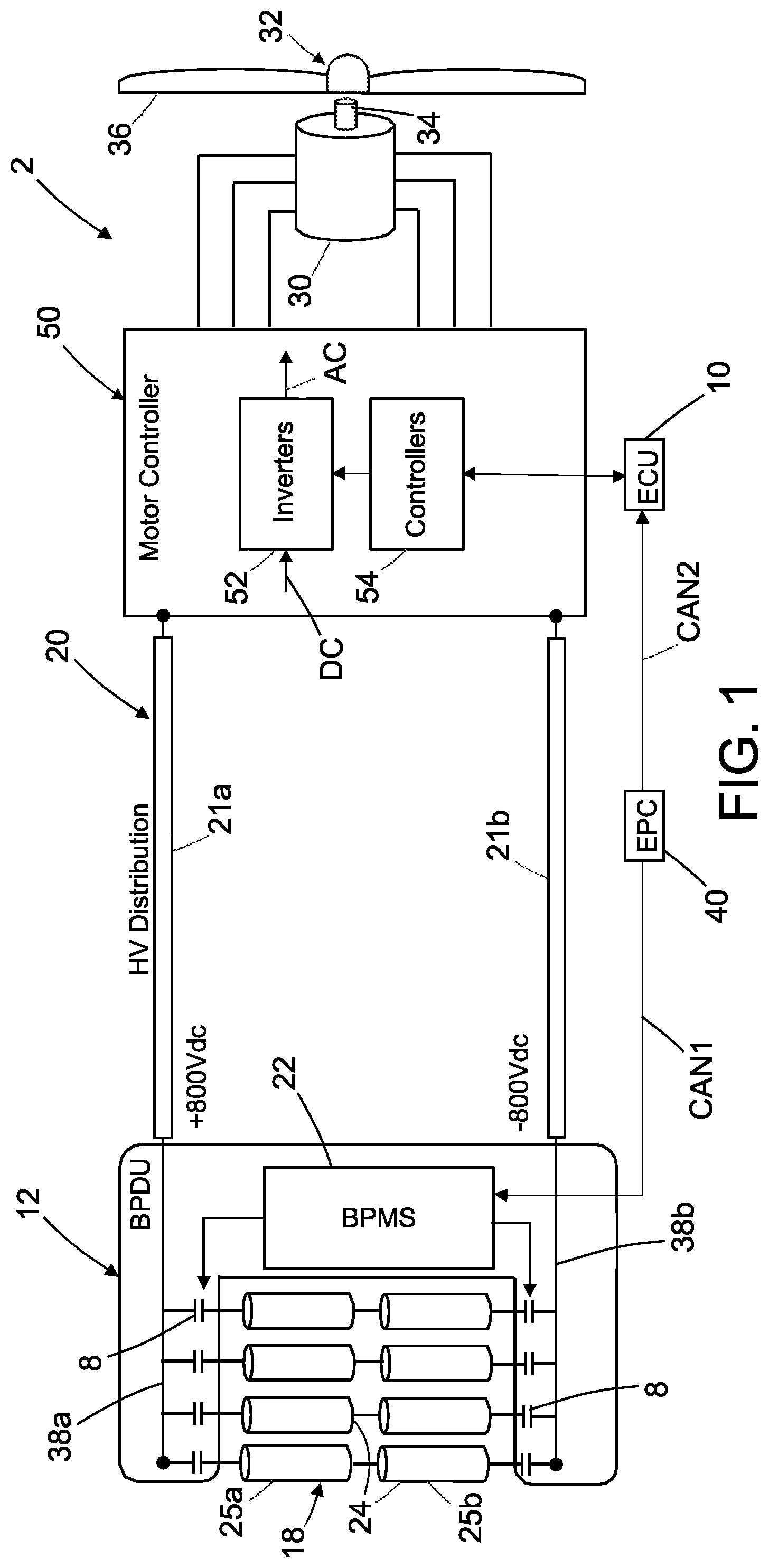 Patent US12107447 — Apparatus and methods for arc detection, fault isolation, and battery system reconfiguration — Figure 1