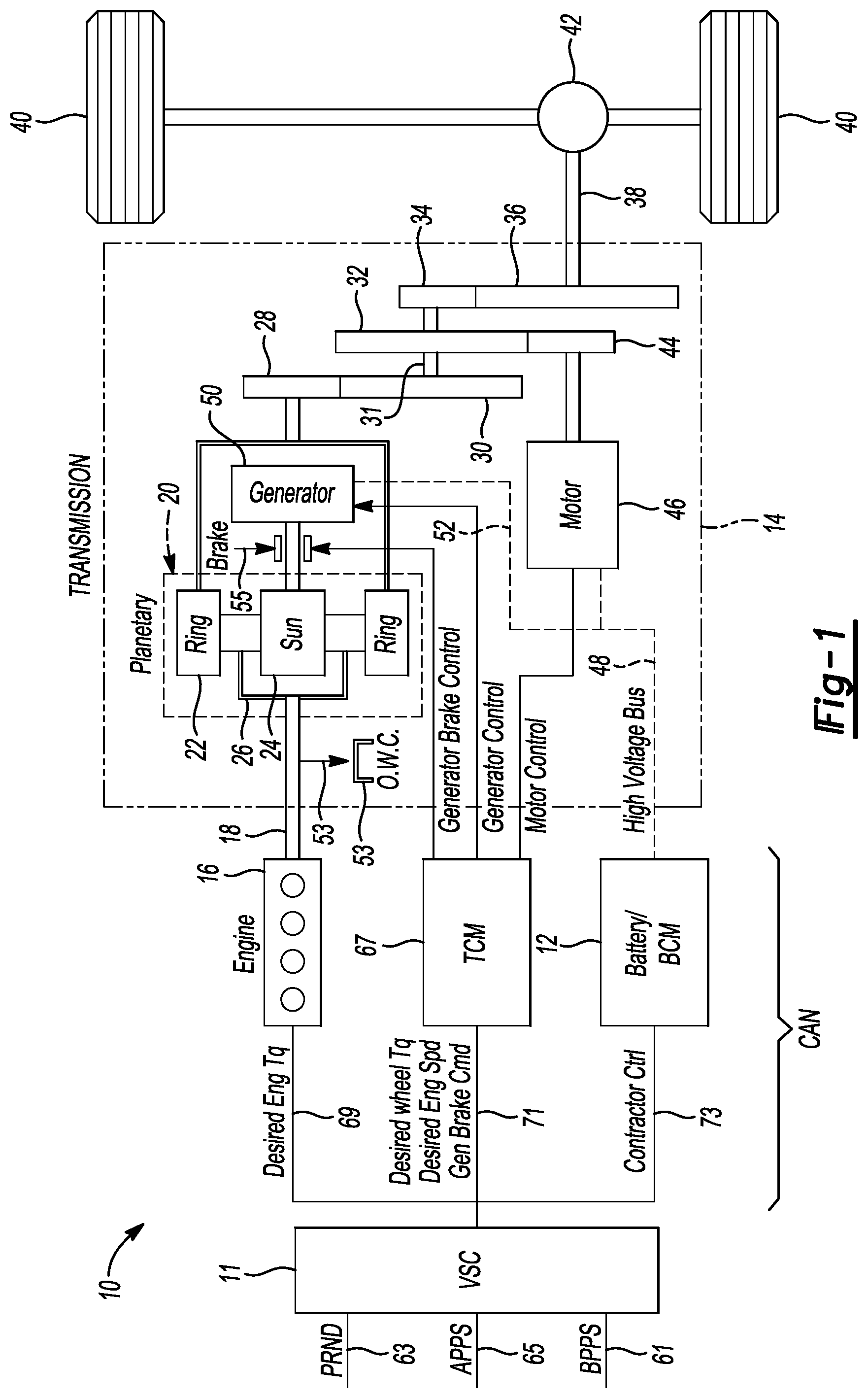 Patent US12107475 — Vehicle and electric machine configuration for a vehicle — Figure 1