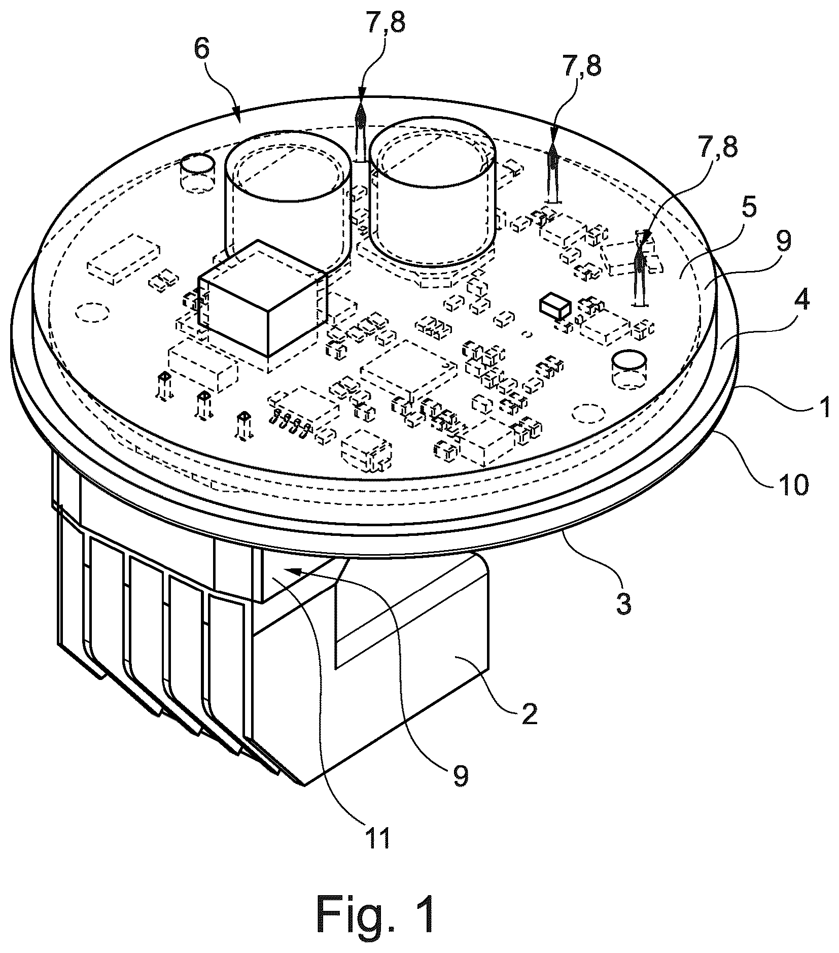 Patent US12107479 — Motor housing cover arrangement of an electric motor with components surrounded by molding compound — Figure 1