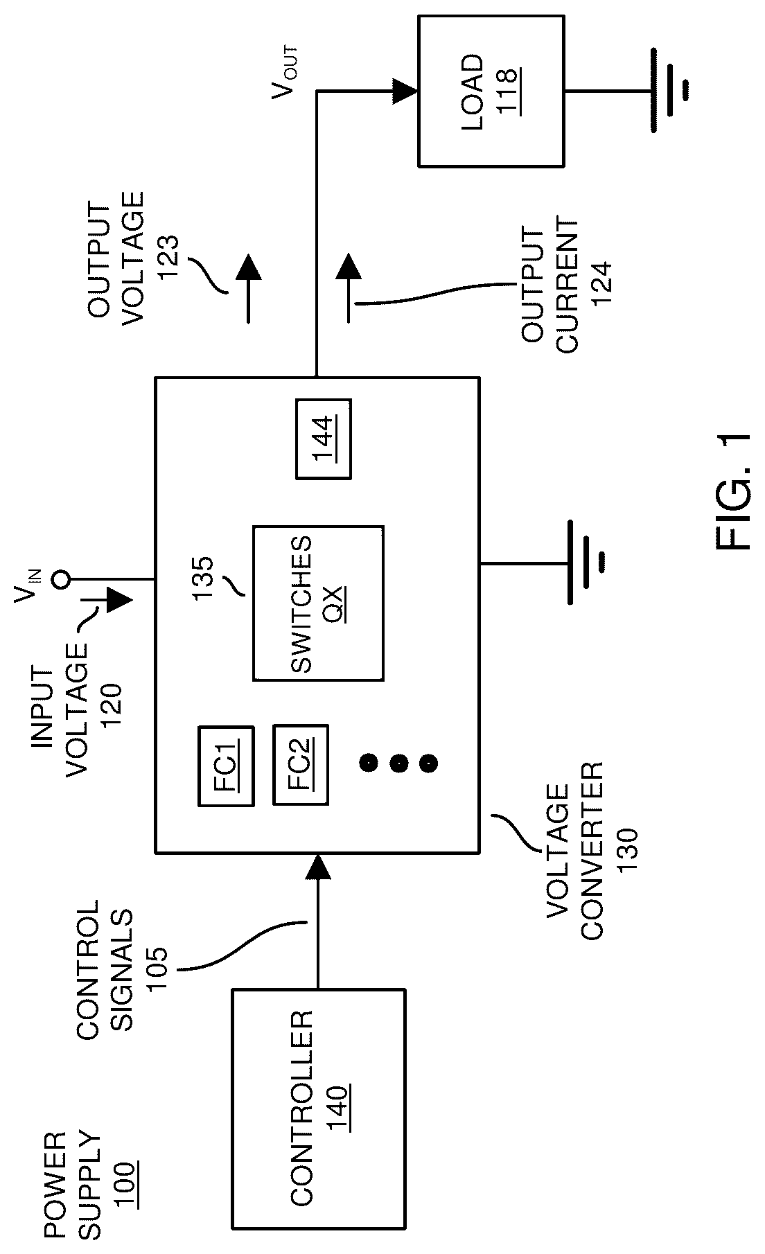 Patent US12107498 — Power conversion and flying capacitor implementations — Figure 1