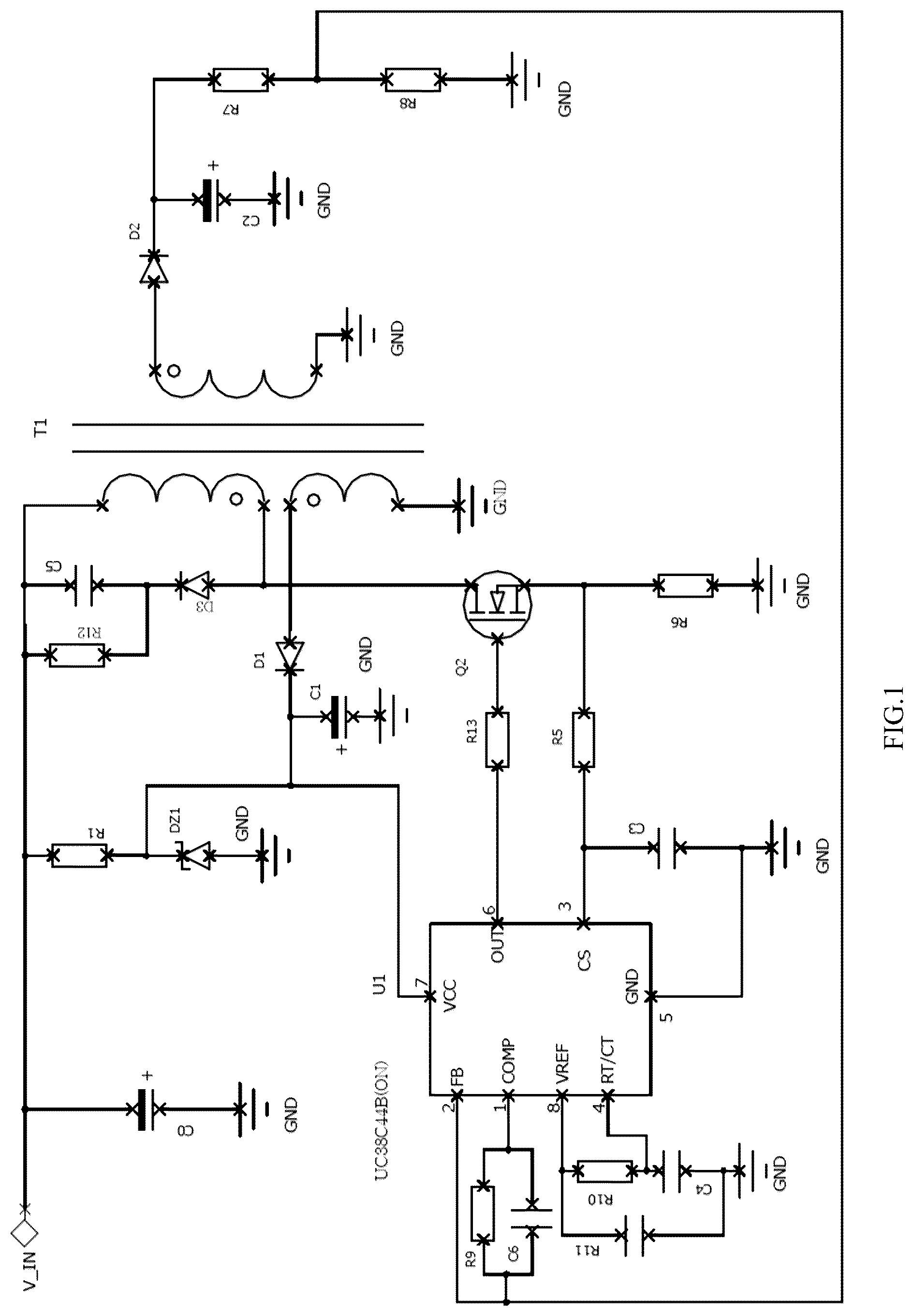 Patent US12107505 — Auxiliary power source circuit having ultra-low standby power consumption — Figure 1