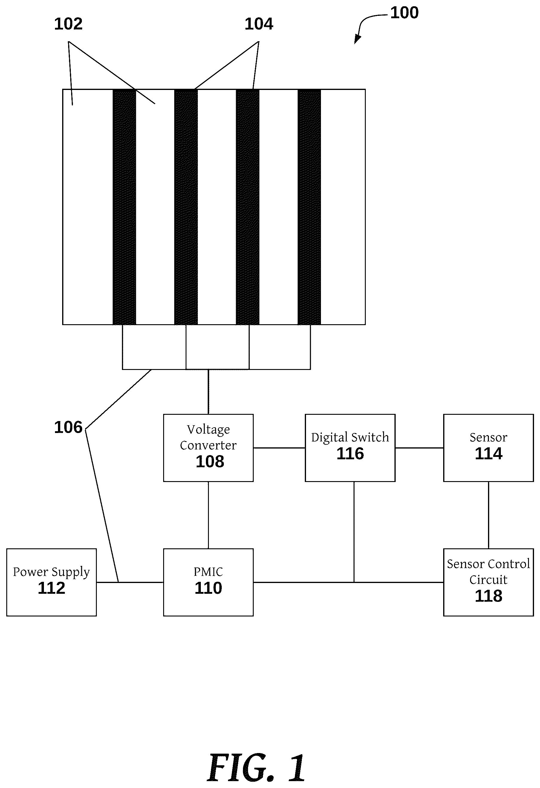 Patent US12107519 — Electroadhesion device with voltage control module — Figure 1