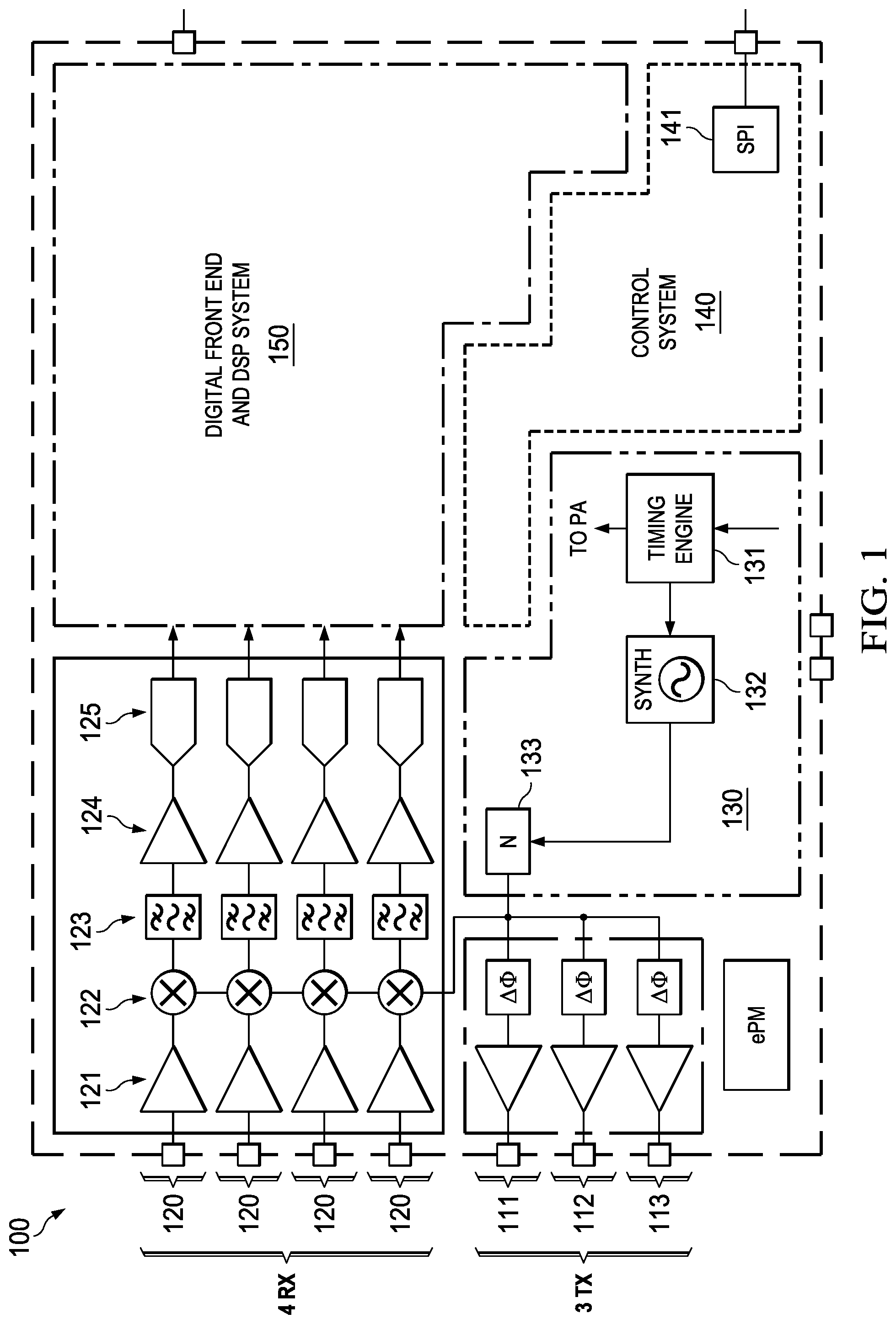 Patent US12107558 — Combining power amplifers at milimeter wave frequencies — Figure 1
