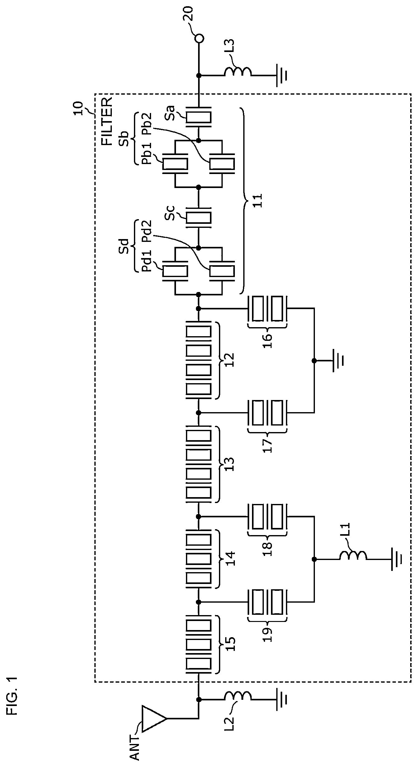 Patent US12107566 — Acoustic wave filter — Figure 1