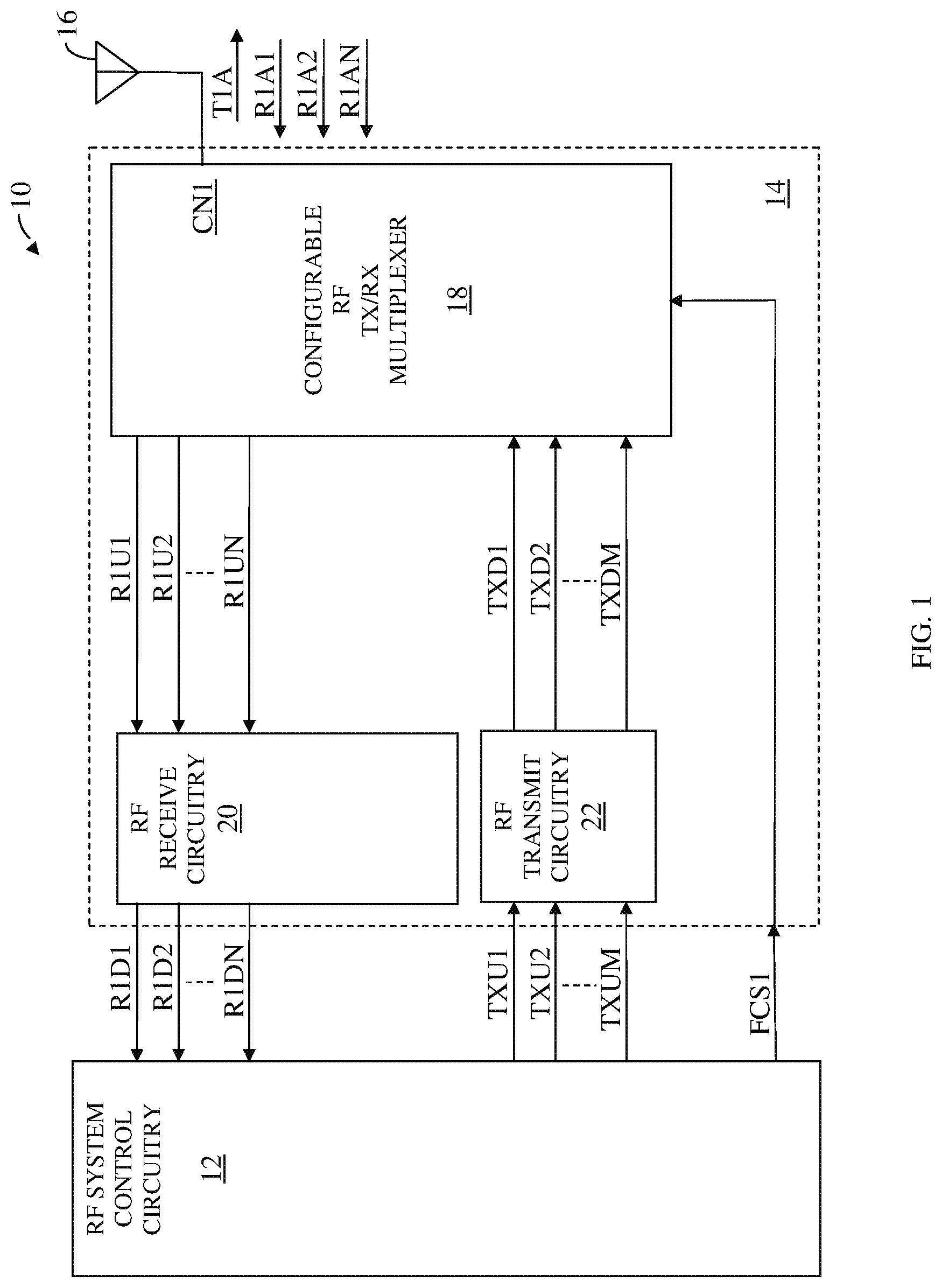 Patent US12107619 — Switchable RF transmit/receive multiplexer — Figure 1