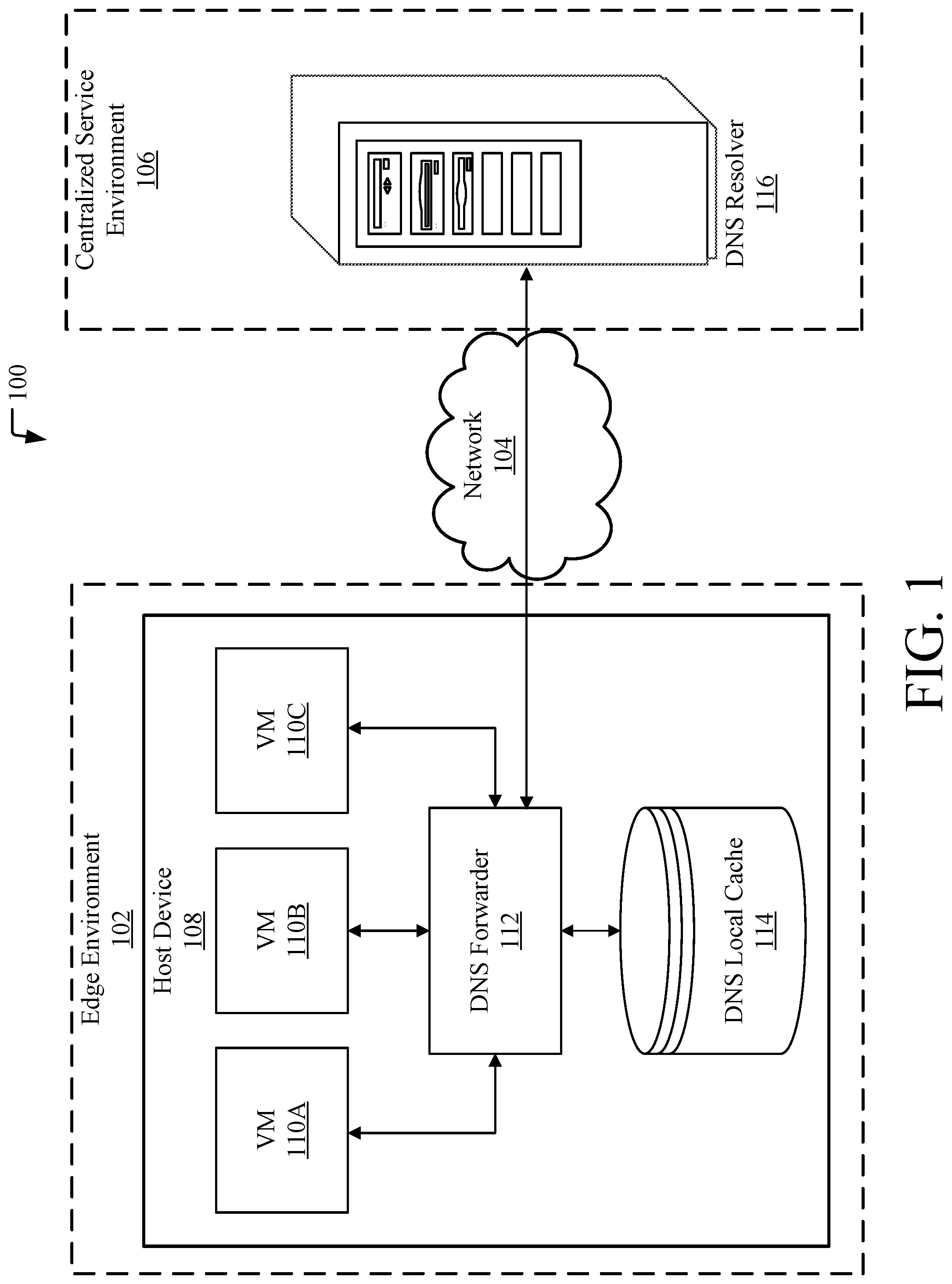 Patent US12107820 — Host virtual machine domain name system (DNS) cache enabling DNS resolution during network connectivity issues — Figure 1