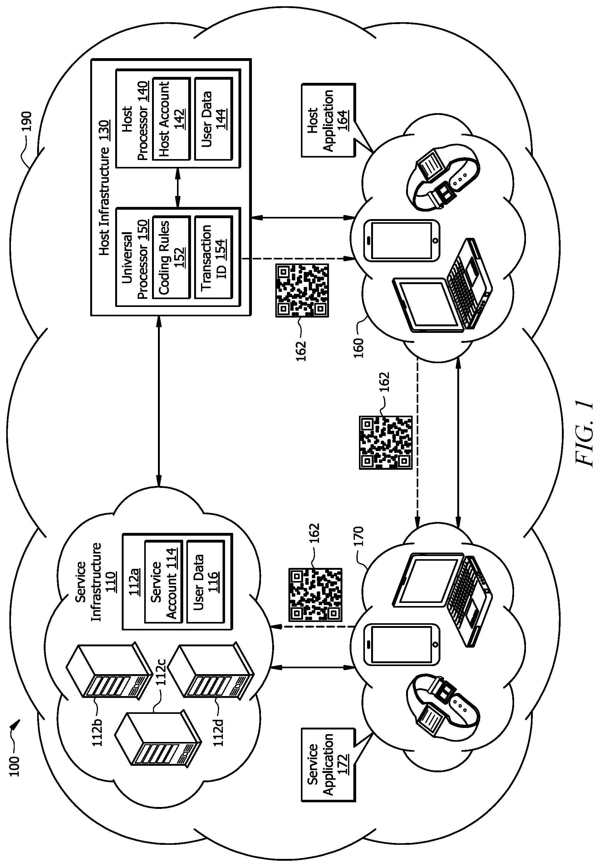 Patent US12107925 — Data processing transactions between disparate systems using a universal processor — Figure 1