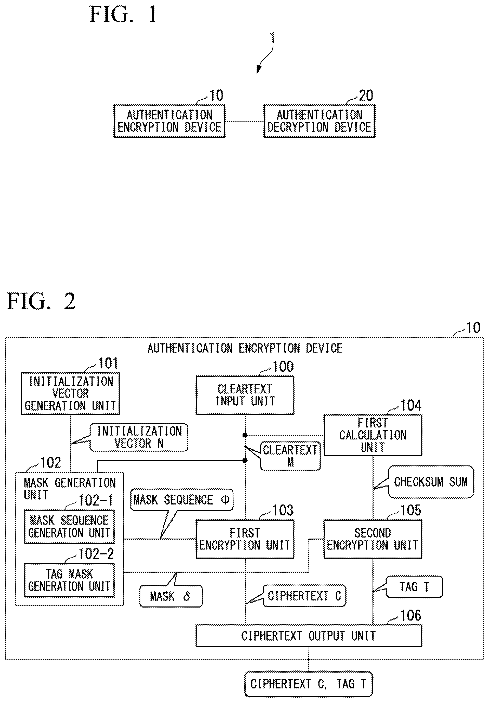 Patent US12107948 — Authentication encryption device, authentication decryption device, authentication encryption method, authentication decryption method, and storage medium — Figure 1