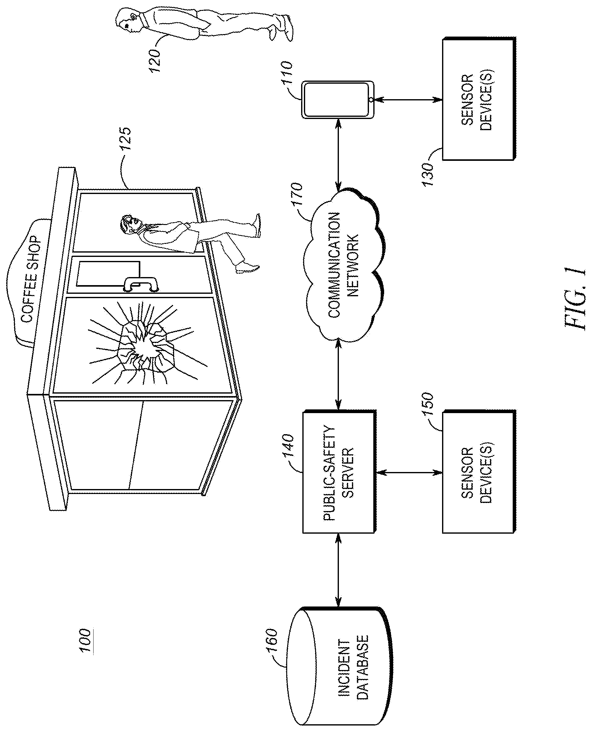 Patent US12107994 — Method and device for prompting a user to report a public-safety incident — Figure 1