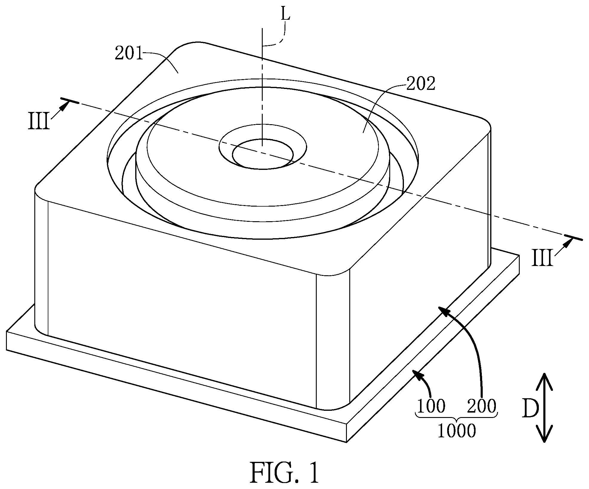 Patent US12108130 — Image sensor lens assembly and sensing module having externally sealed configuration — Figure 1