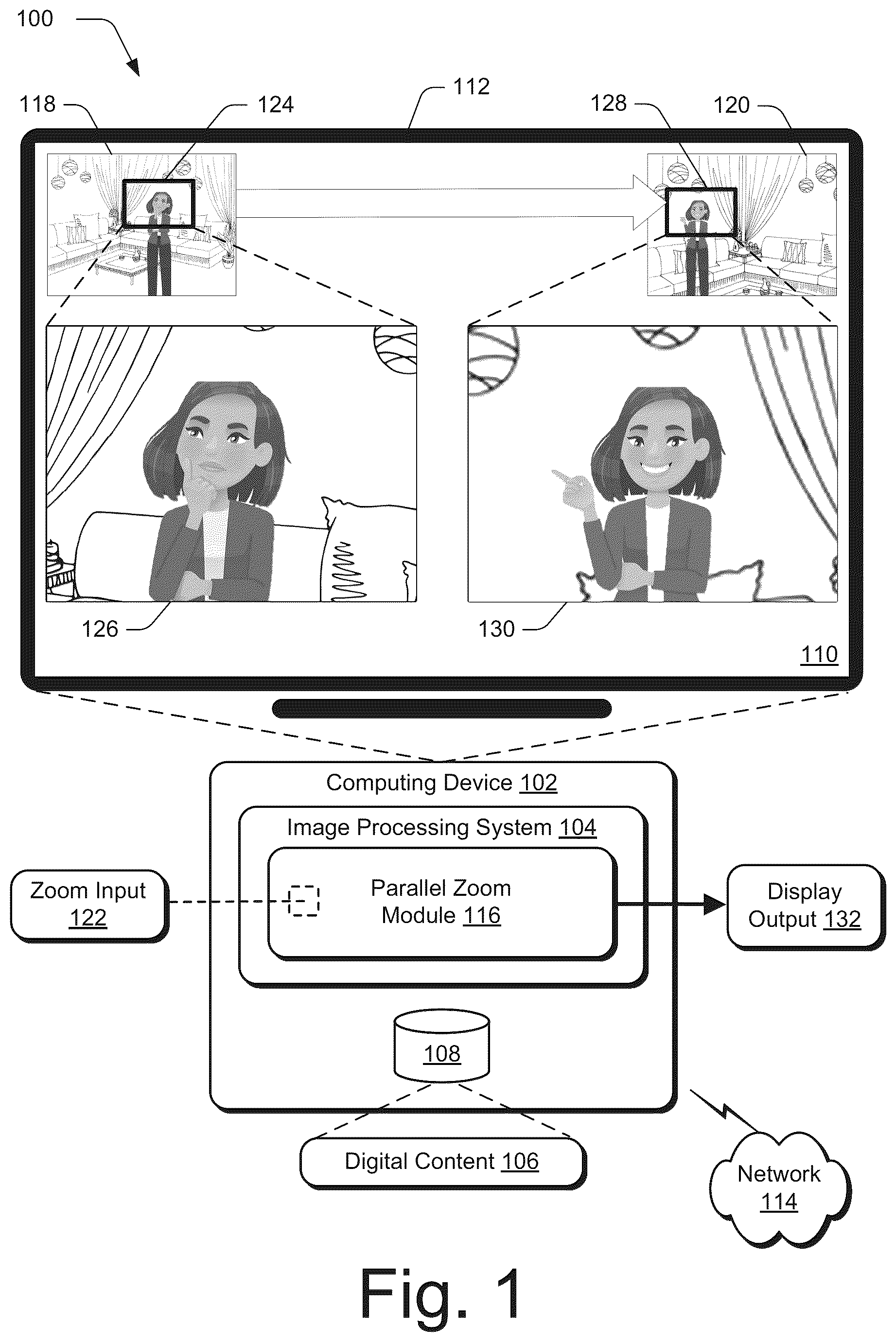 Patent US12108140 — Updating zoom properties of corresponding salient objects — Figure 1