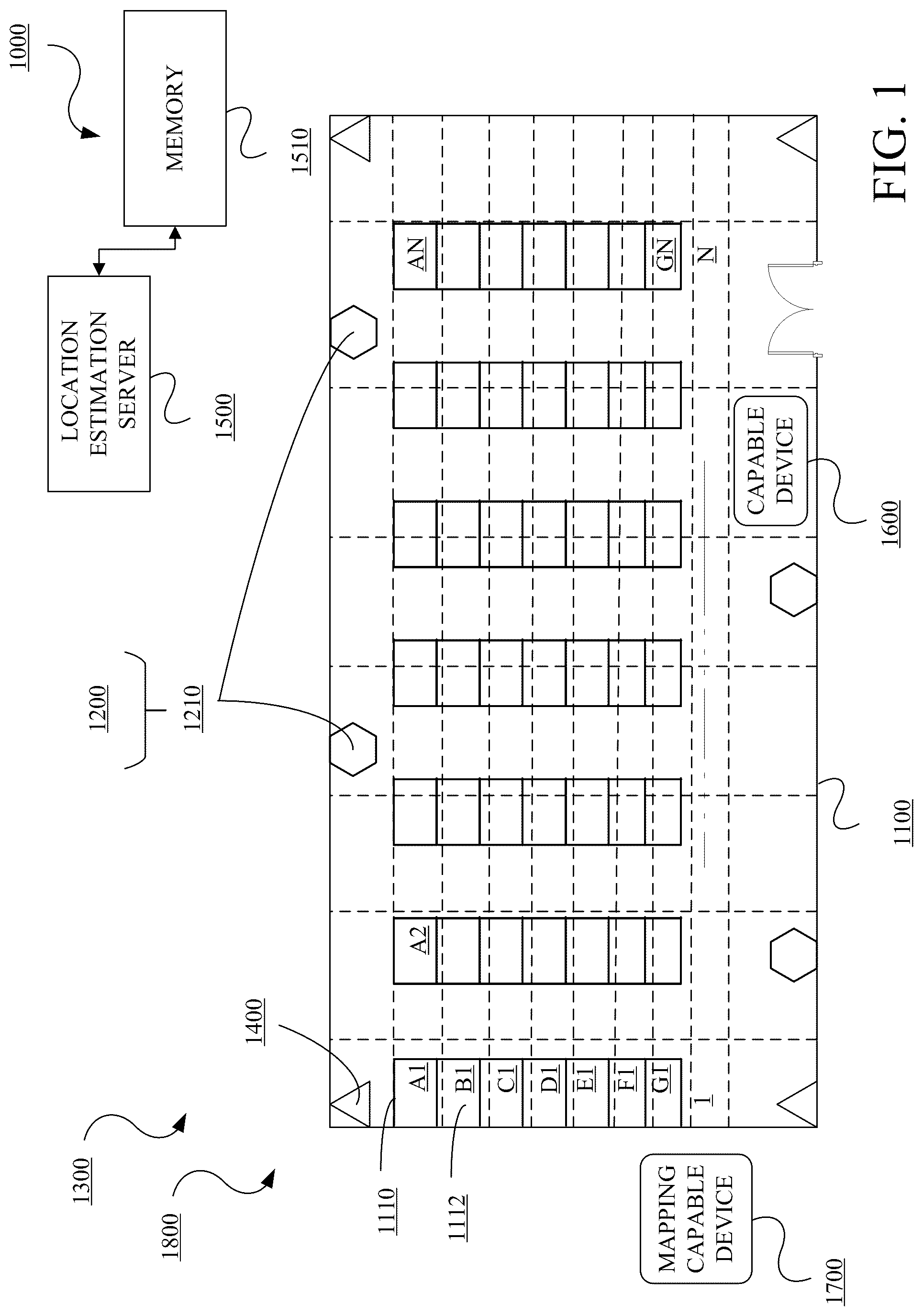 Patent US12108361 — Methods and systems for radio frequency signature generation and position estimation — Figure 1