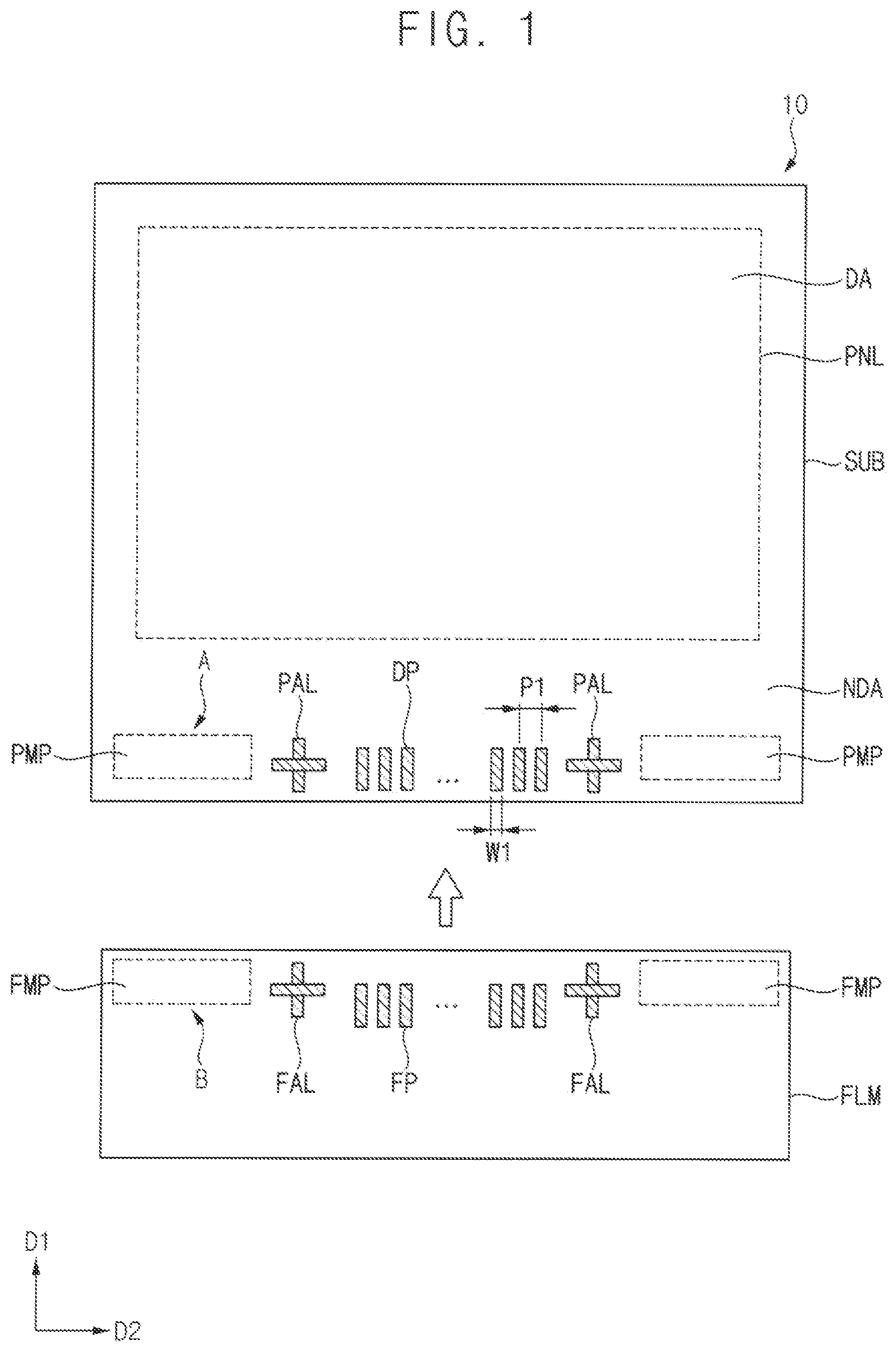 Patent US12108545 — Display device and method of manufacturing the same — Figure 1