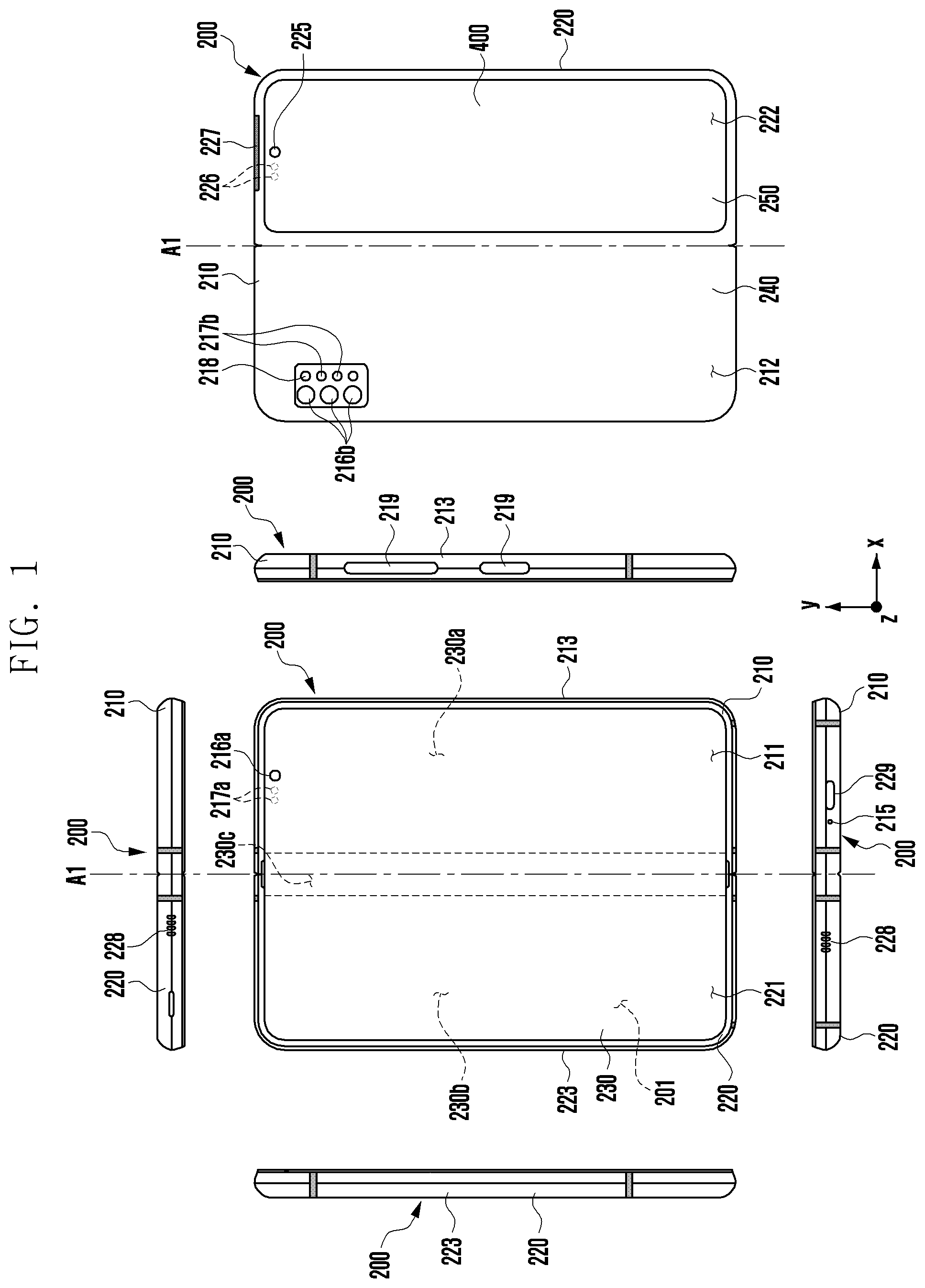 Patent US12108550 — Electronic device including hinge module — Figure 1