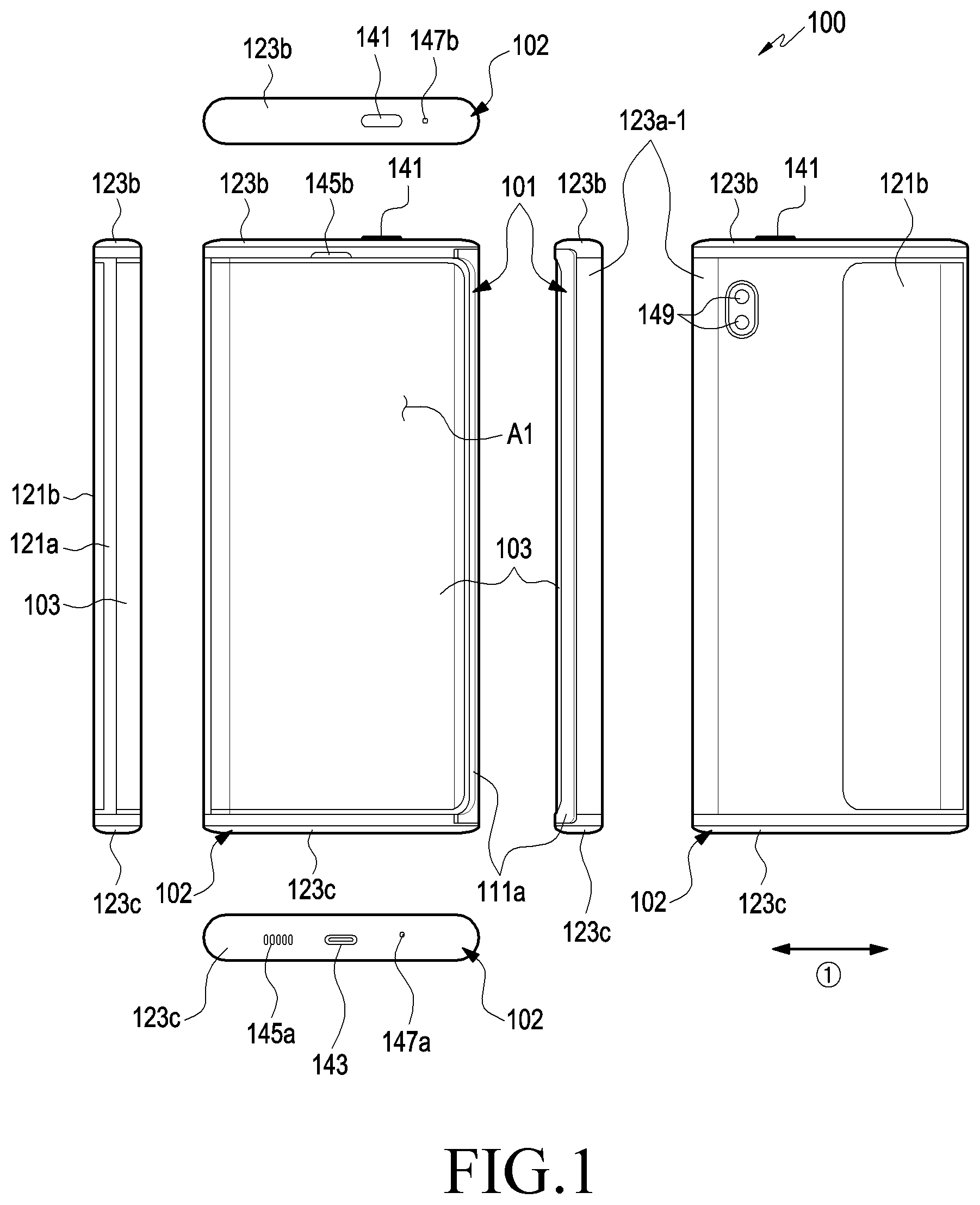 Patent US12108552 — Electronic device including flexible display — Figure 1