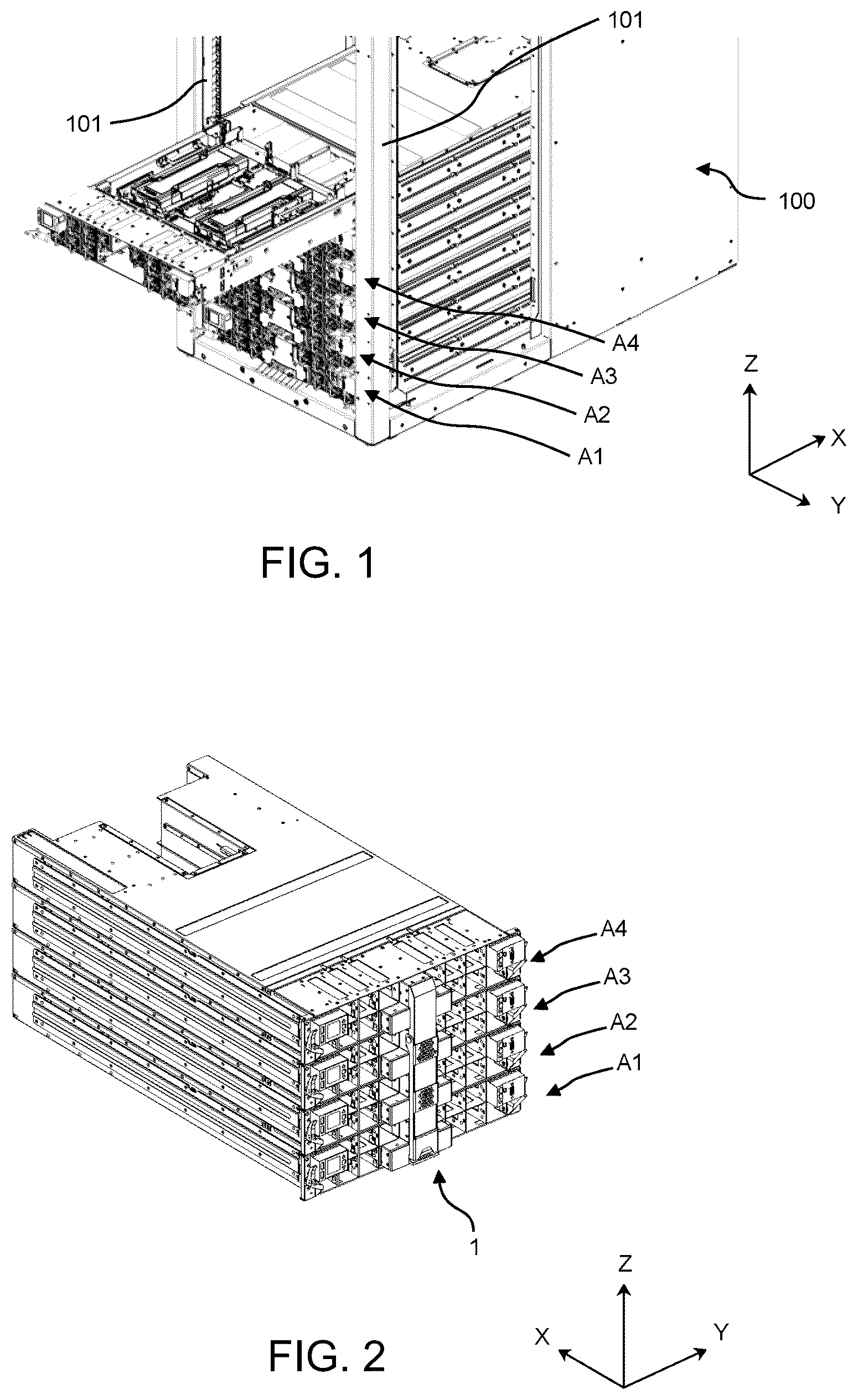 Patent US12108555 — Interconnecting module configured for interconnecting computing units in a HPC cabinet and a method for engaging said interconnecting module — Figure 1