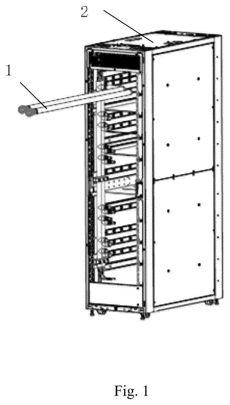 Patent US12108565 Figure 1 – Liquid-cooled cabinet manifold and liquid-cooled cabinet