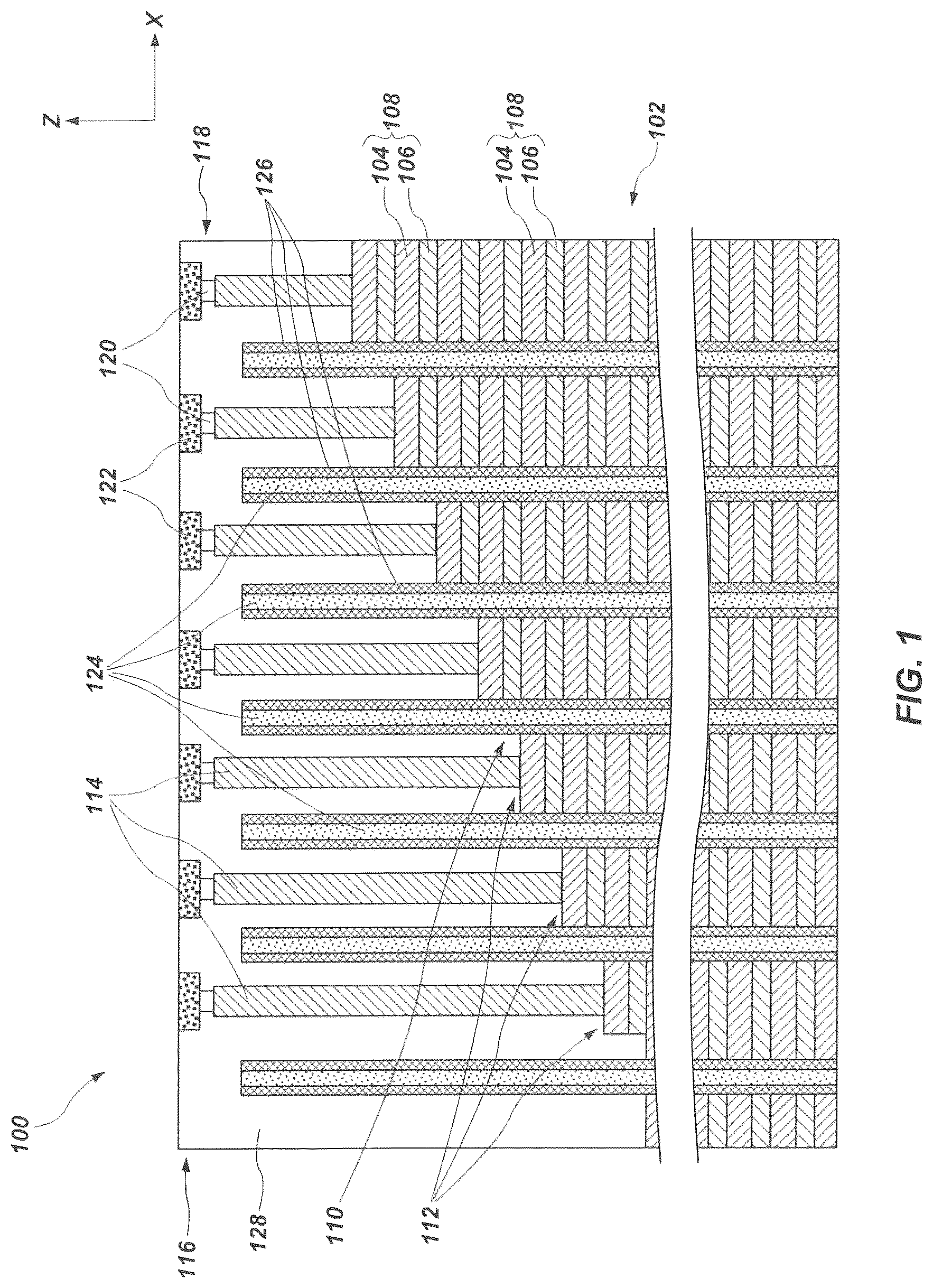 Patent US12108600 — Memory devices including staircase structures, and related 3D NAND flash memory devices — Figure 1
