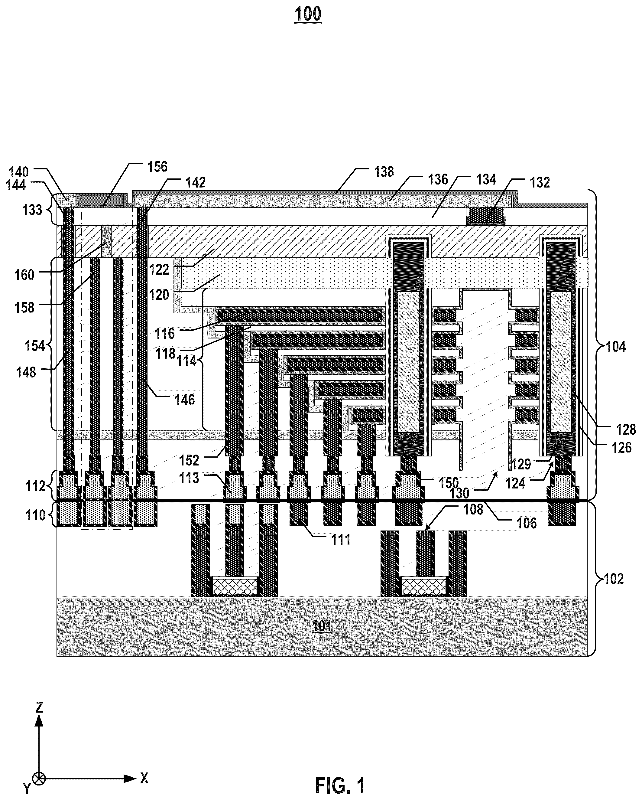 Patent US12108603 Figure 1 – Methods for forming on-chip capacitor structures in semiconductor devices
