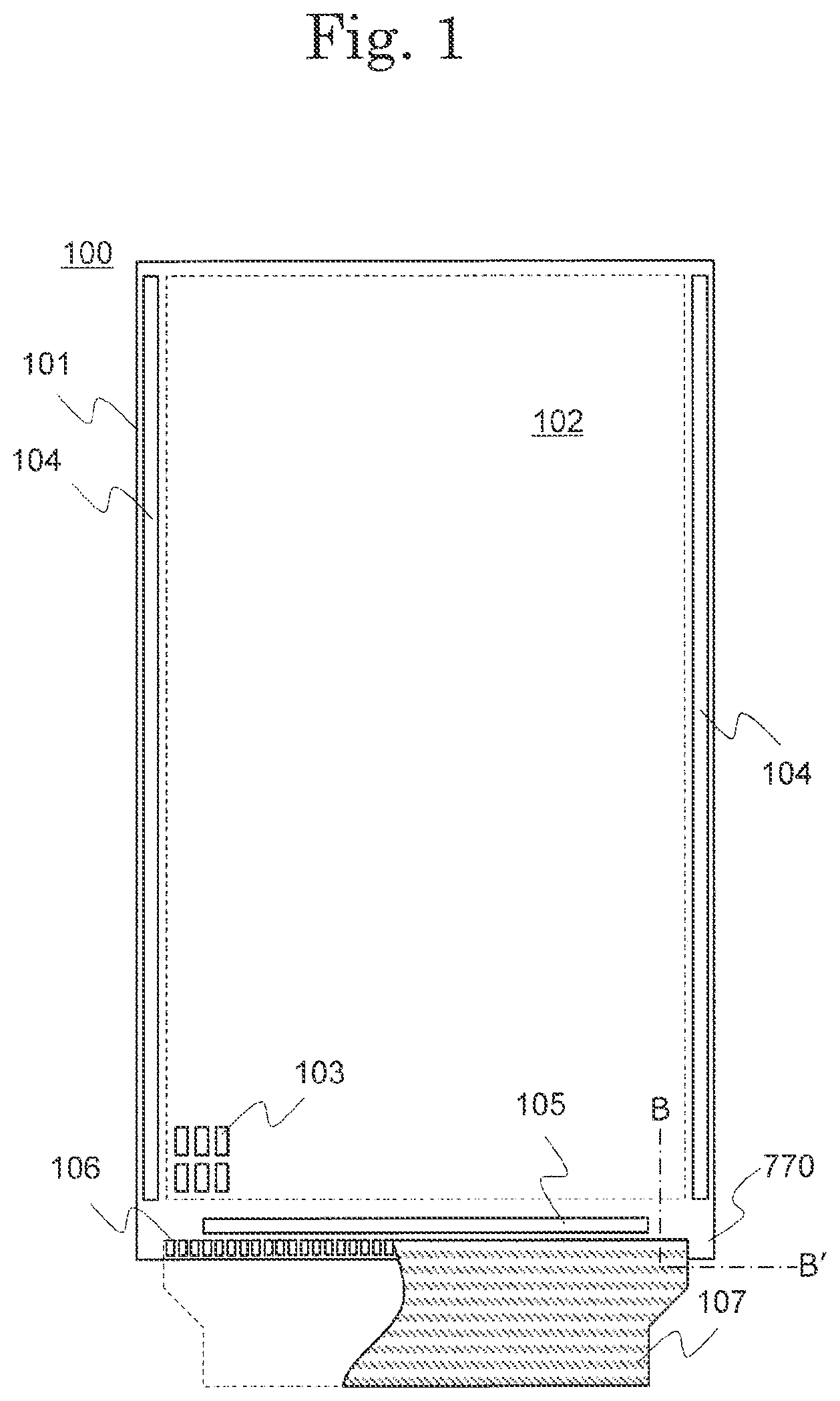 Patent US12108624 — Display device including bending region including laminated first and second resin layers — Figure 1