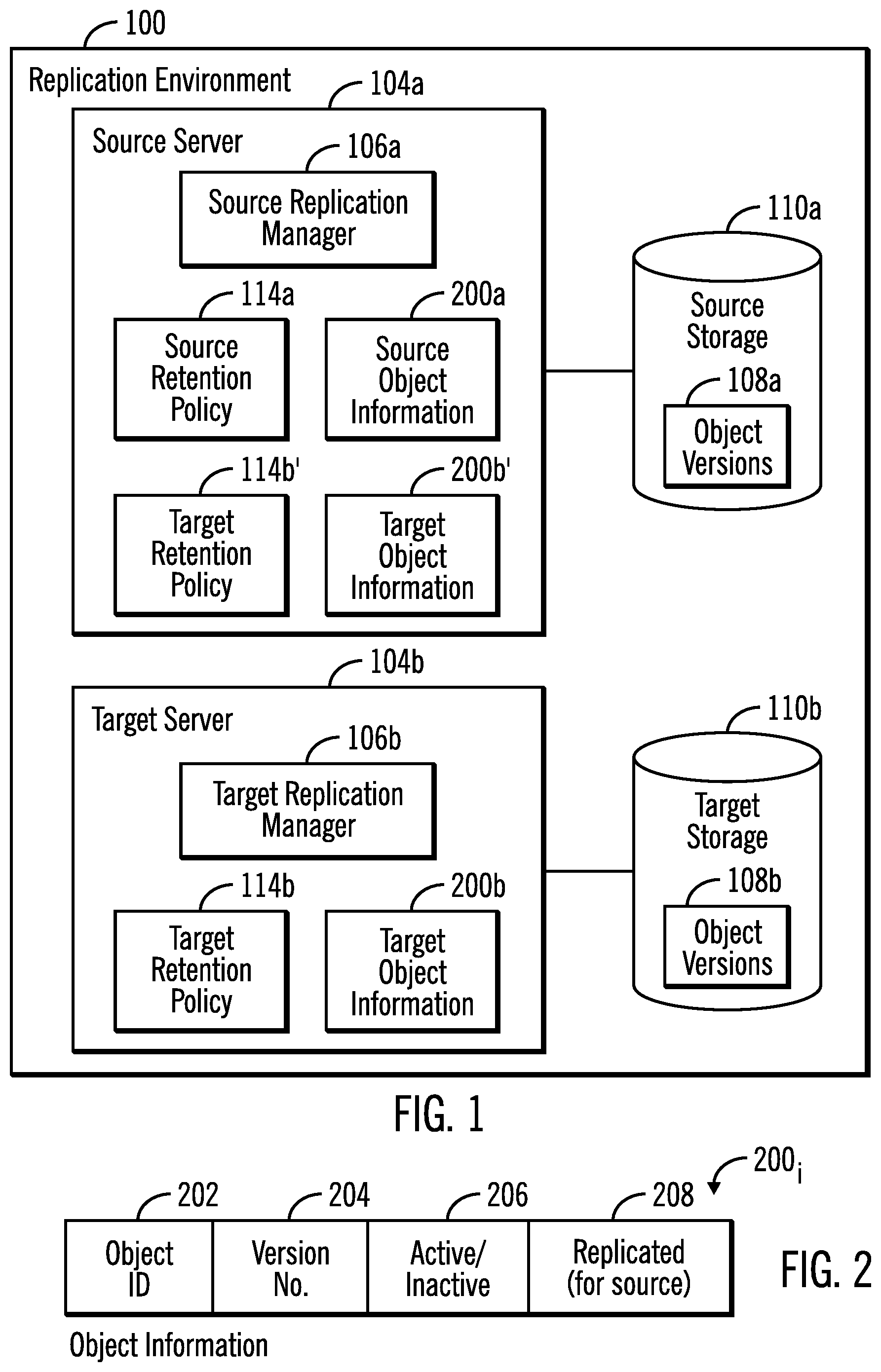 Patent US12112076 Figure 1 – Replication of versions of an object from a source storage to a target storage