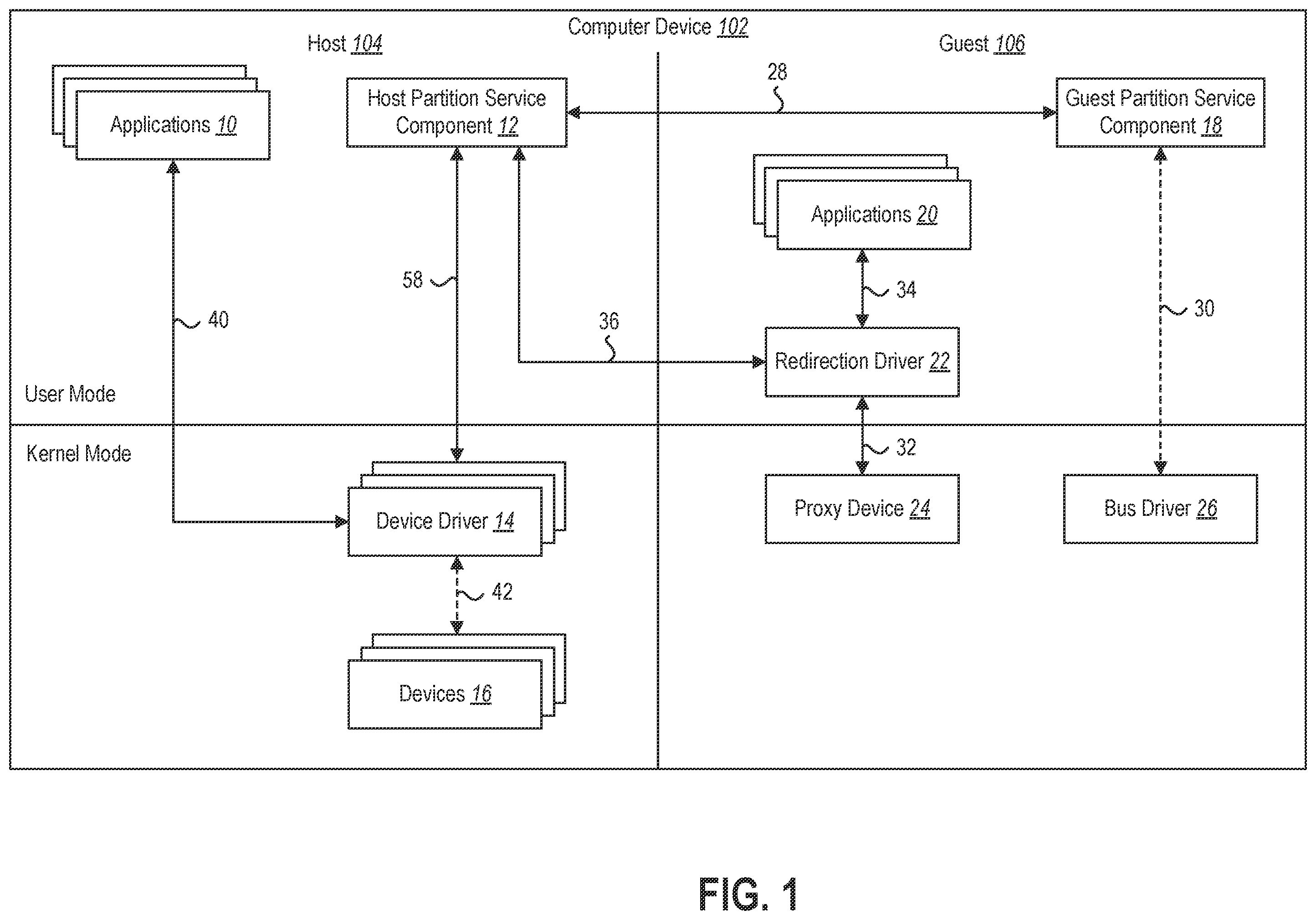 Patent US12112191 — Providing device abstractions to applications inside a virtual machine — Figure 1