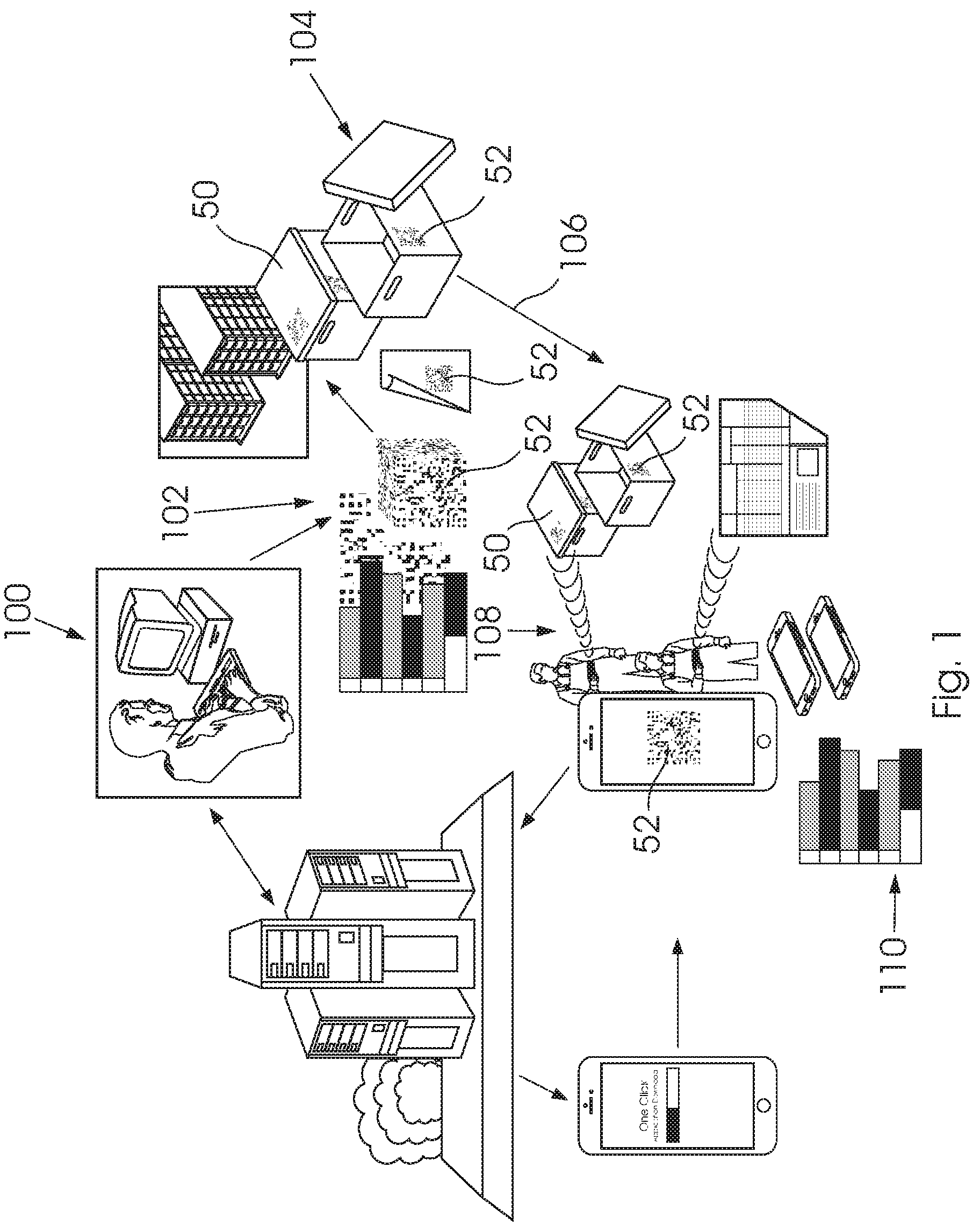 Patent US12112233 Figure 1 – System and method for the imparting of optical digital CPUS and ROM's to diverse physical objects