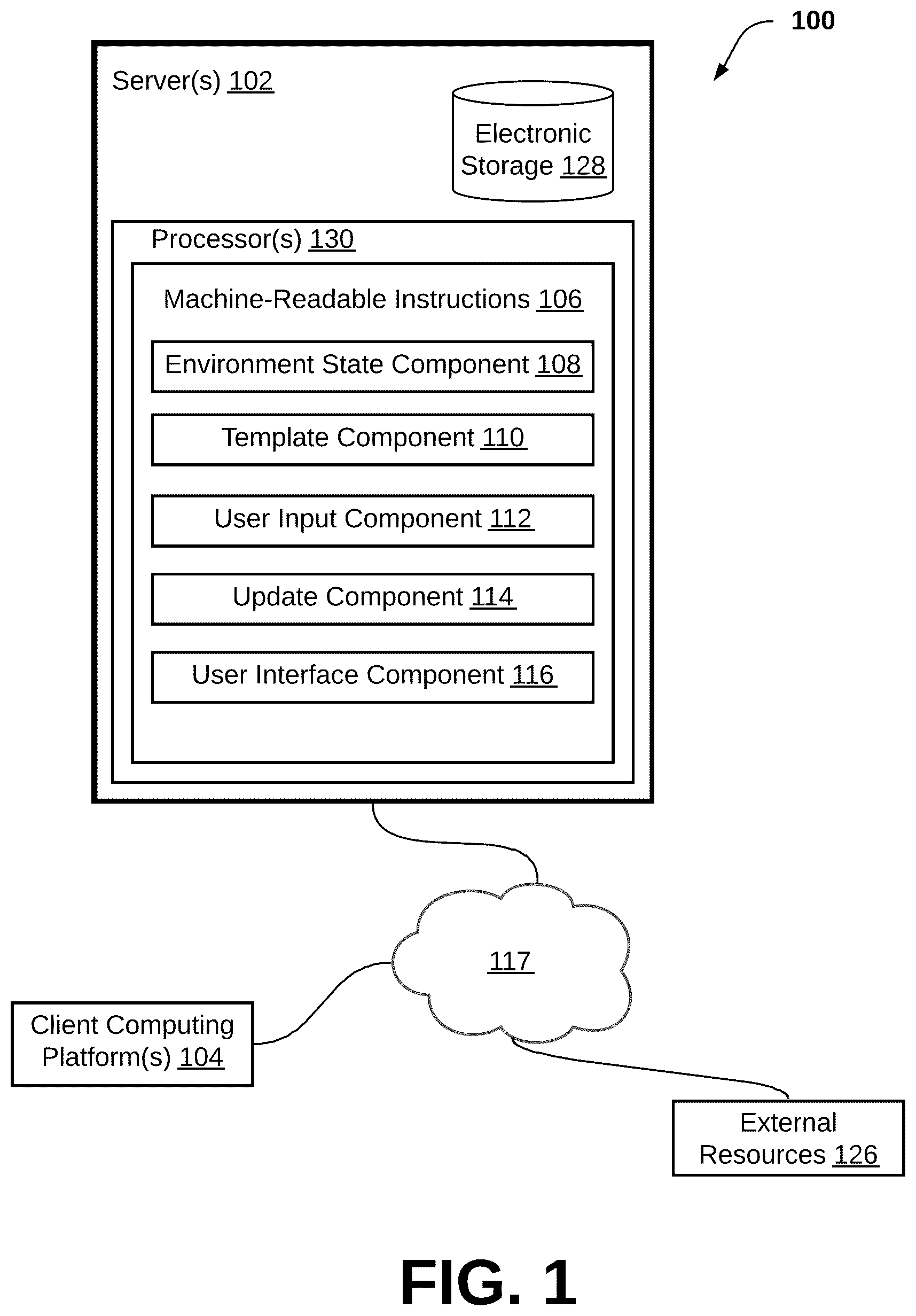 Patent US12112298 Figure 1 – Systems and methods to provide user-generated graphical user interfaces within a collaboration environment