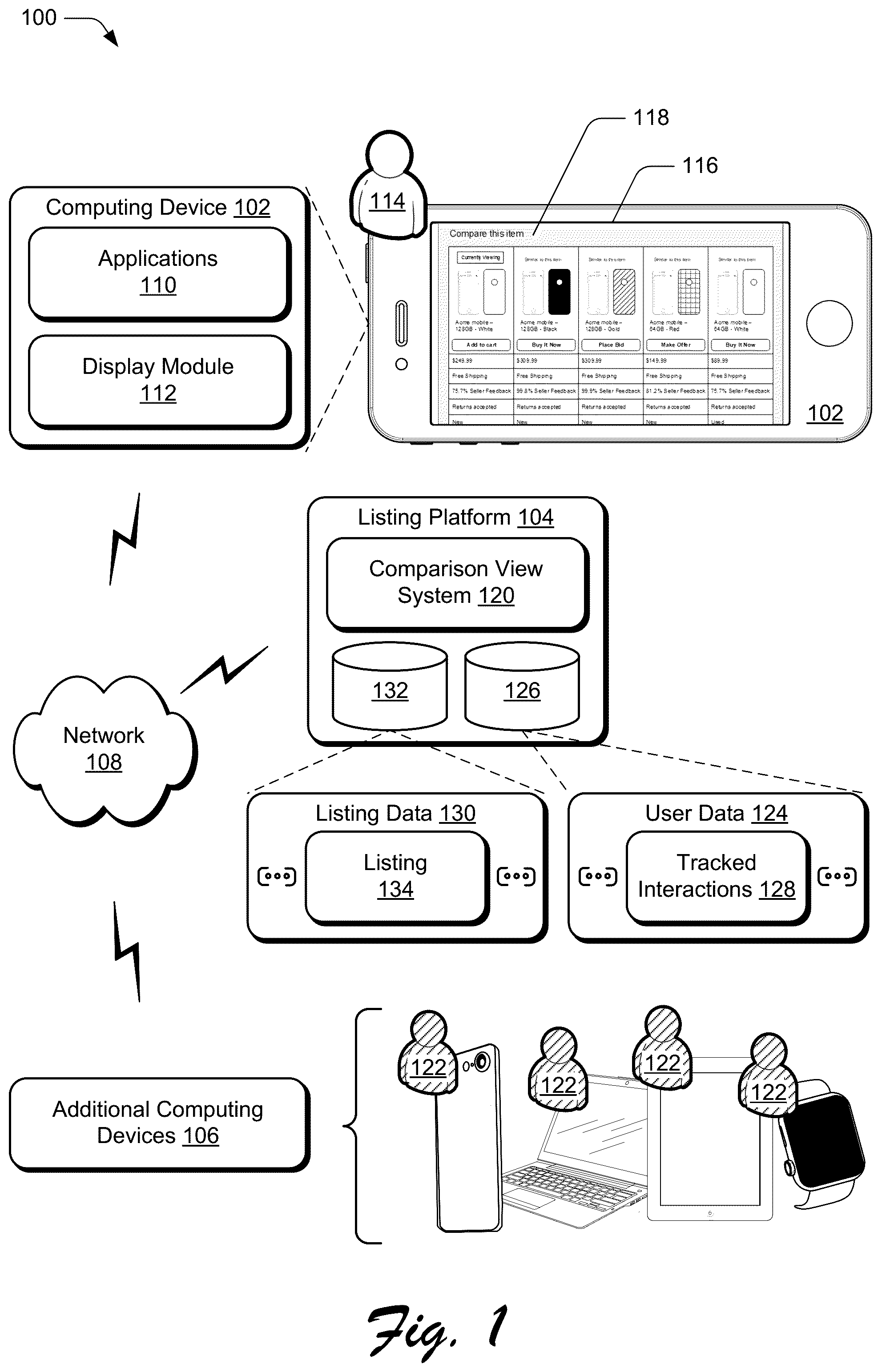 Patent US12112364 — Different action user-interface components in a comparison view — Figure 1