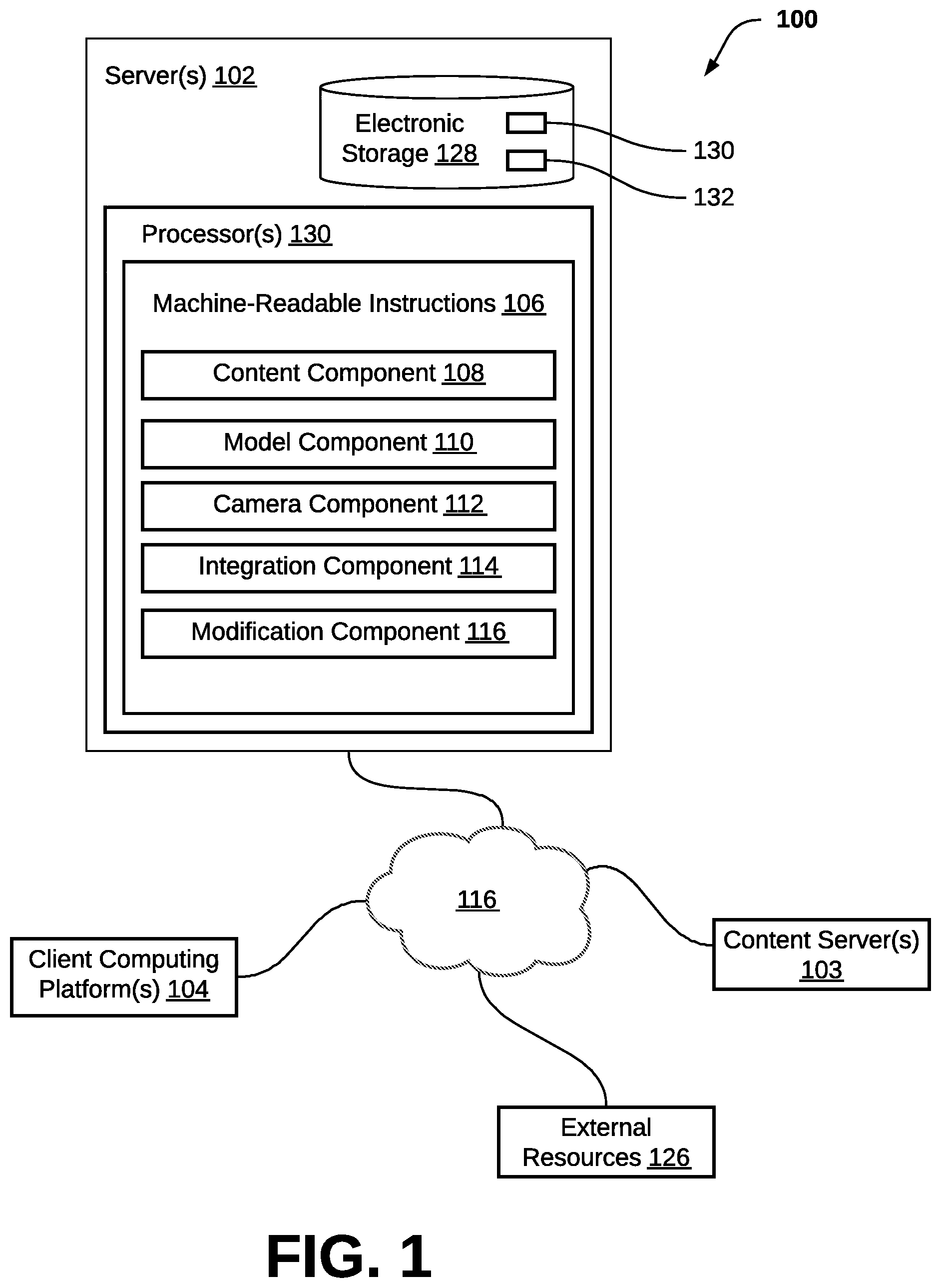 Patent US12112442 — Systems and methods to insert supplemental content into presentations of two-dimensional video content — Figure 1