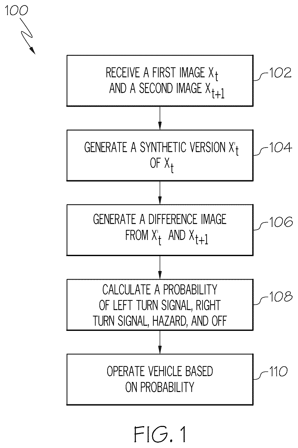 Patent US12112551 — Vehicles, systems and methods for automatically detecting a state of signal lights of a vehicle — Figure 1