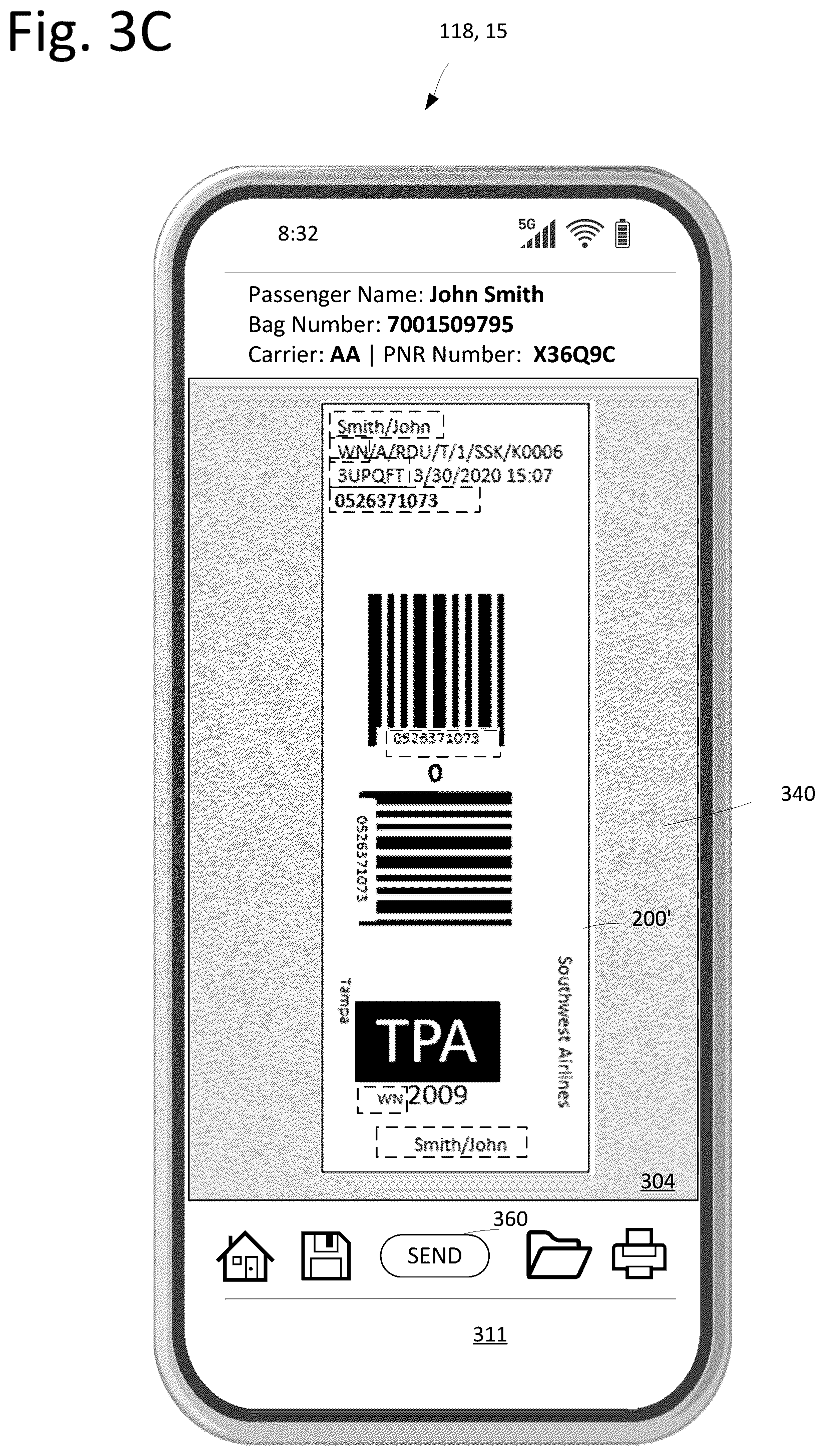 Patent US12112577 Figure 9 – Optical character recognition of bag tag