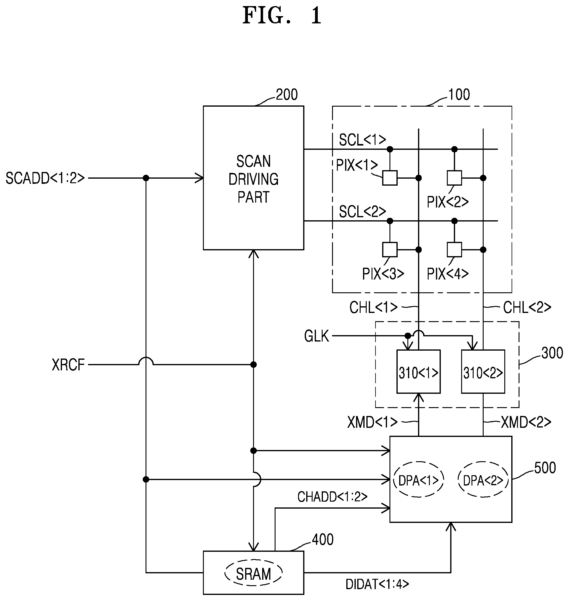 Patent US12112679 — Display device for reducing difference in brightness among subframes of light emitting elements forming one group — Figure 1