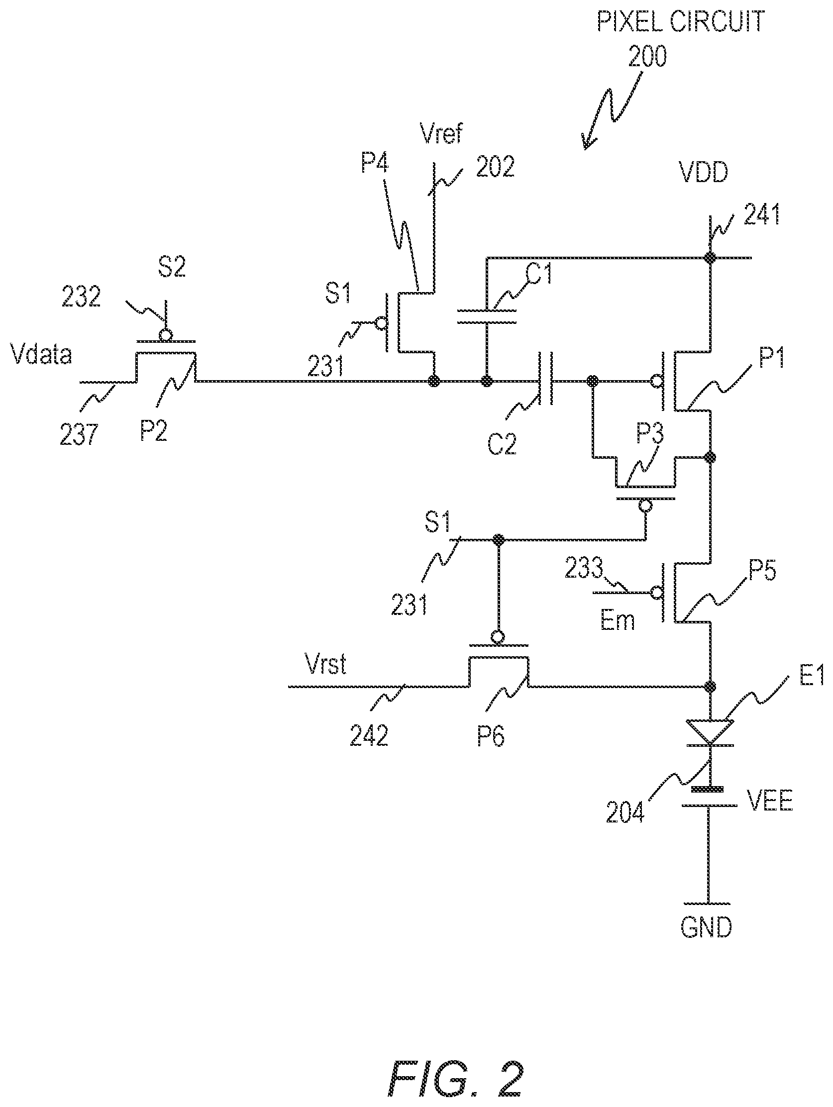 Patent US12112706 Figure 2 – Pixel circuit configured to control light-emitting element