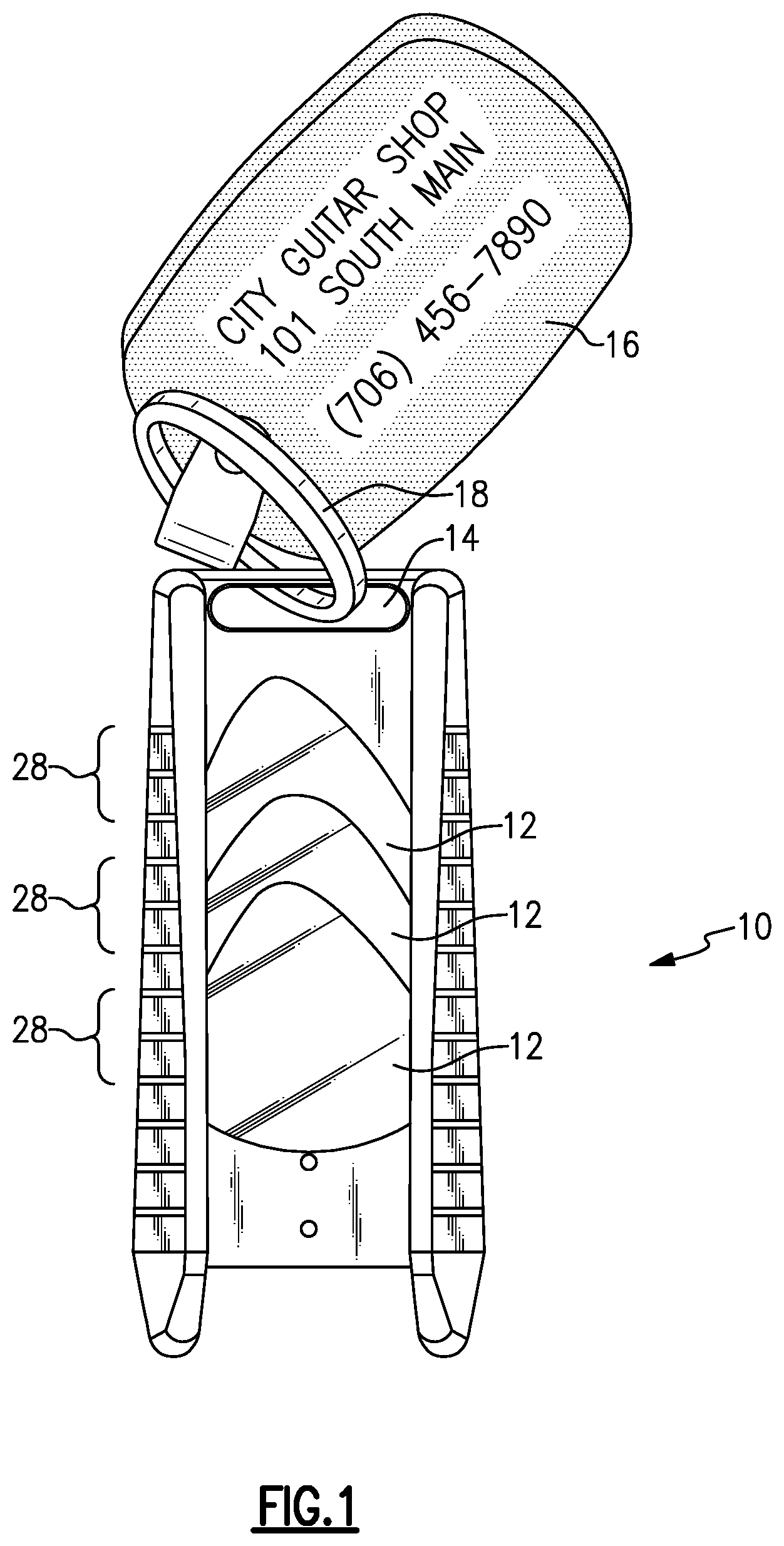 Patent US12112728 — Guitar pick holder and dispenser — Figure 1
