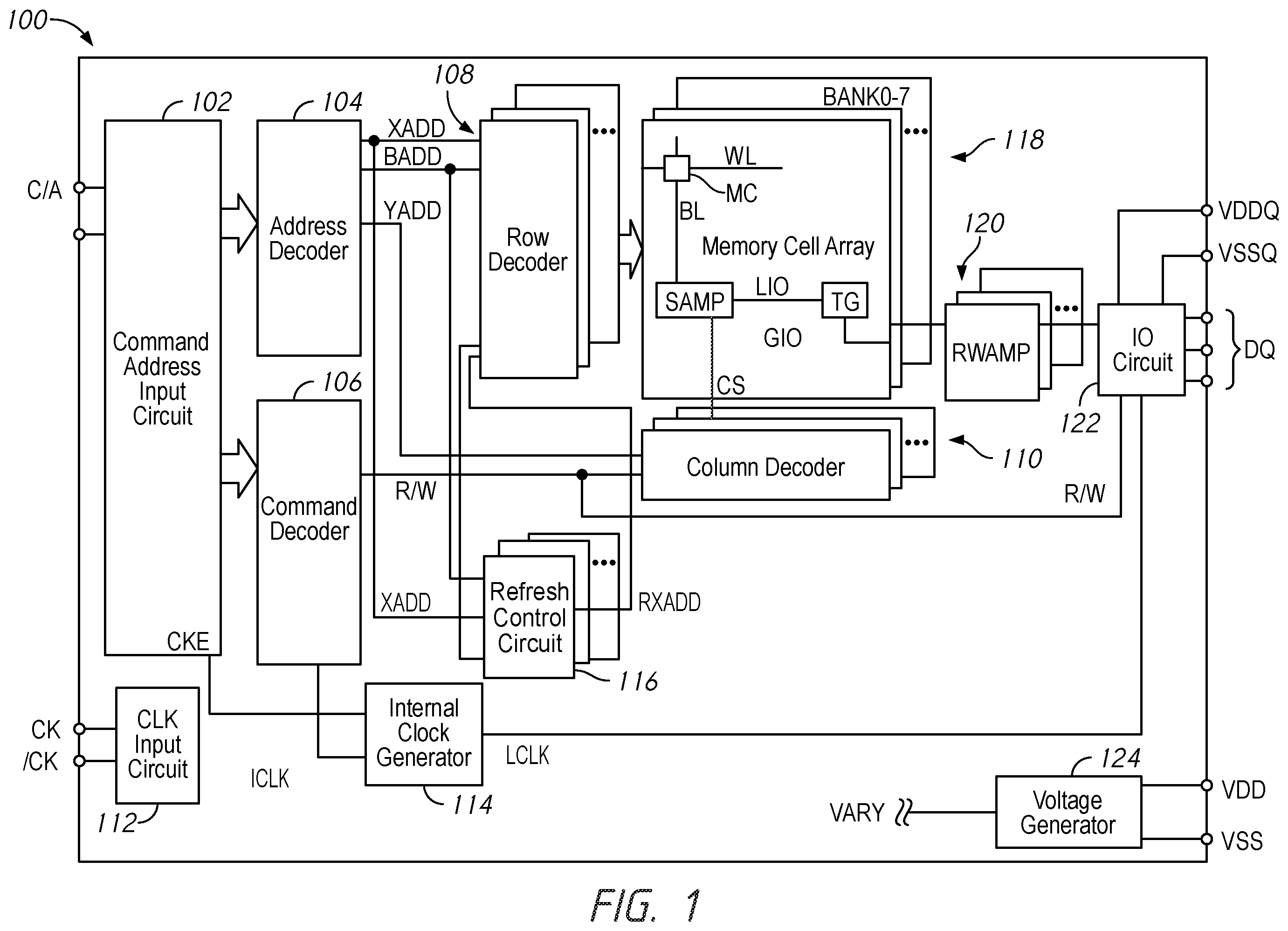 Patent US12112789 — Apparatuses and methods for input buffer enable clock synchronization — Figure 1