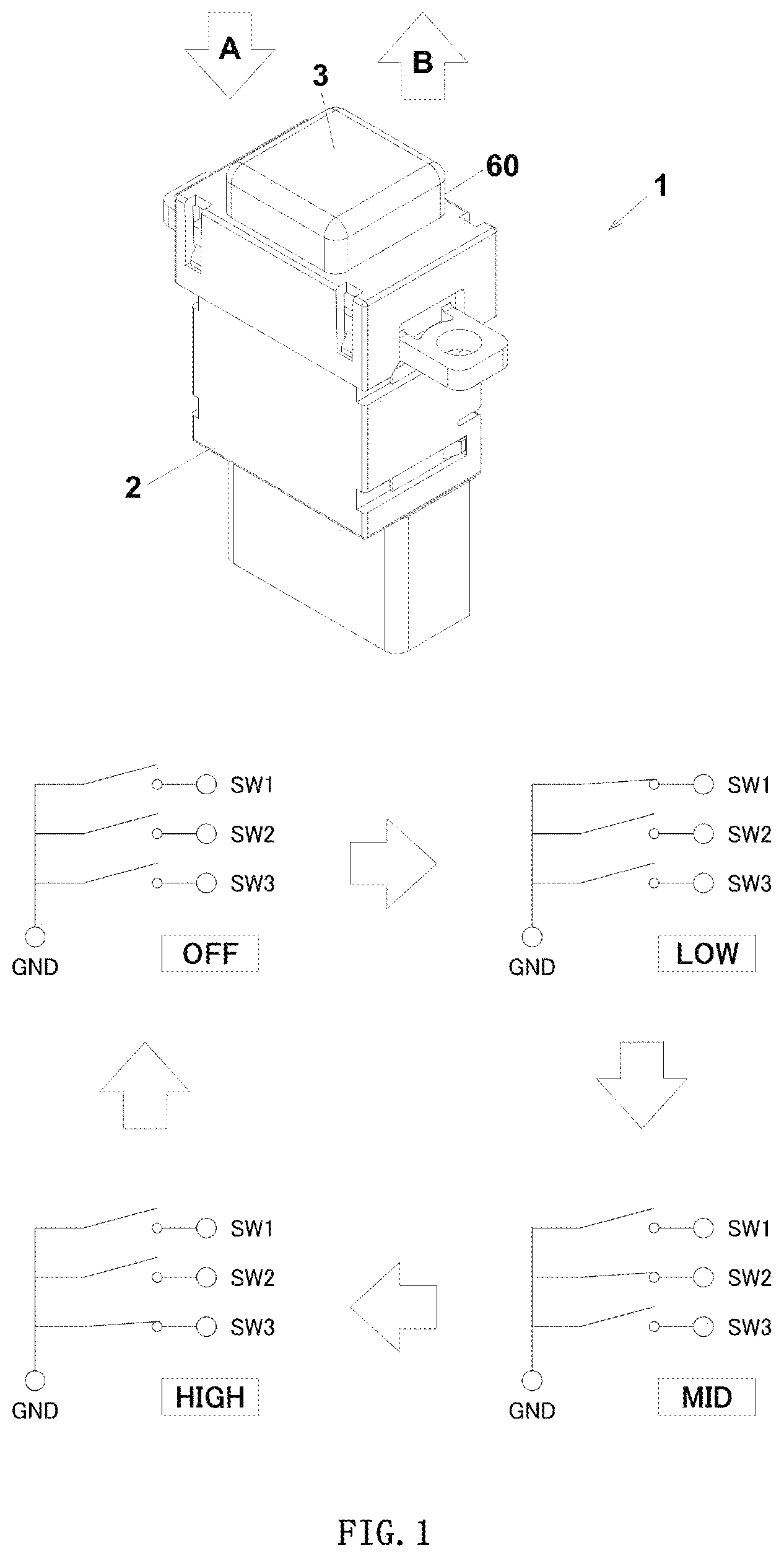Patent US12112902 — Push button switch — Figure 1