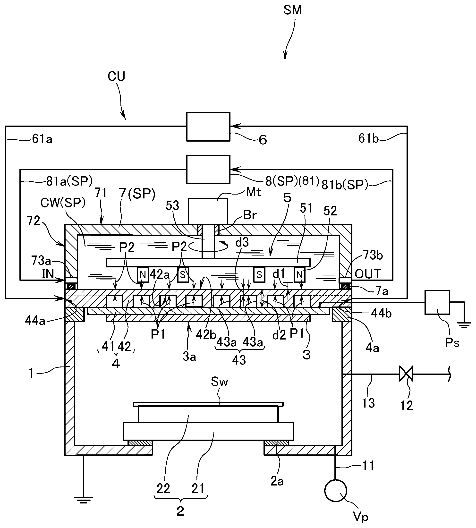Patent US12112929 — Cathode unit for magnetron sputtering apparatus and magnetron sputtering apparatus — Figure 1
