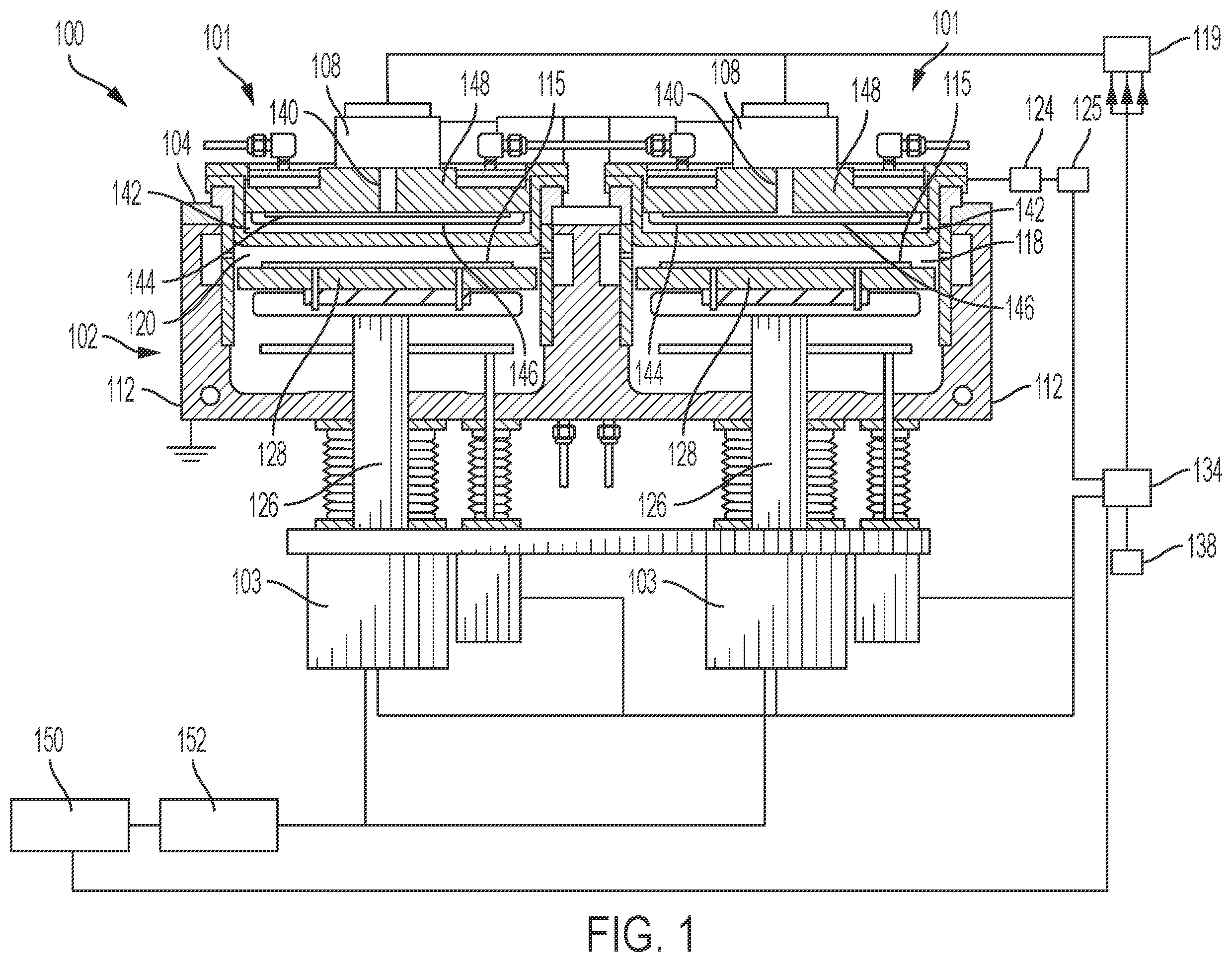 Patent US12112972 — Rotating biasable pedestal and electrostatic chuck in semiconductor process chamber — Figure 1