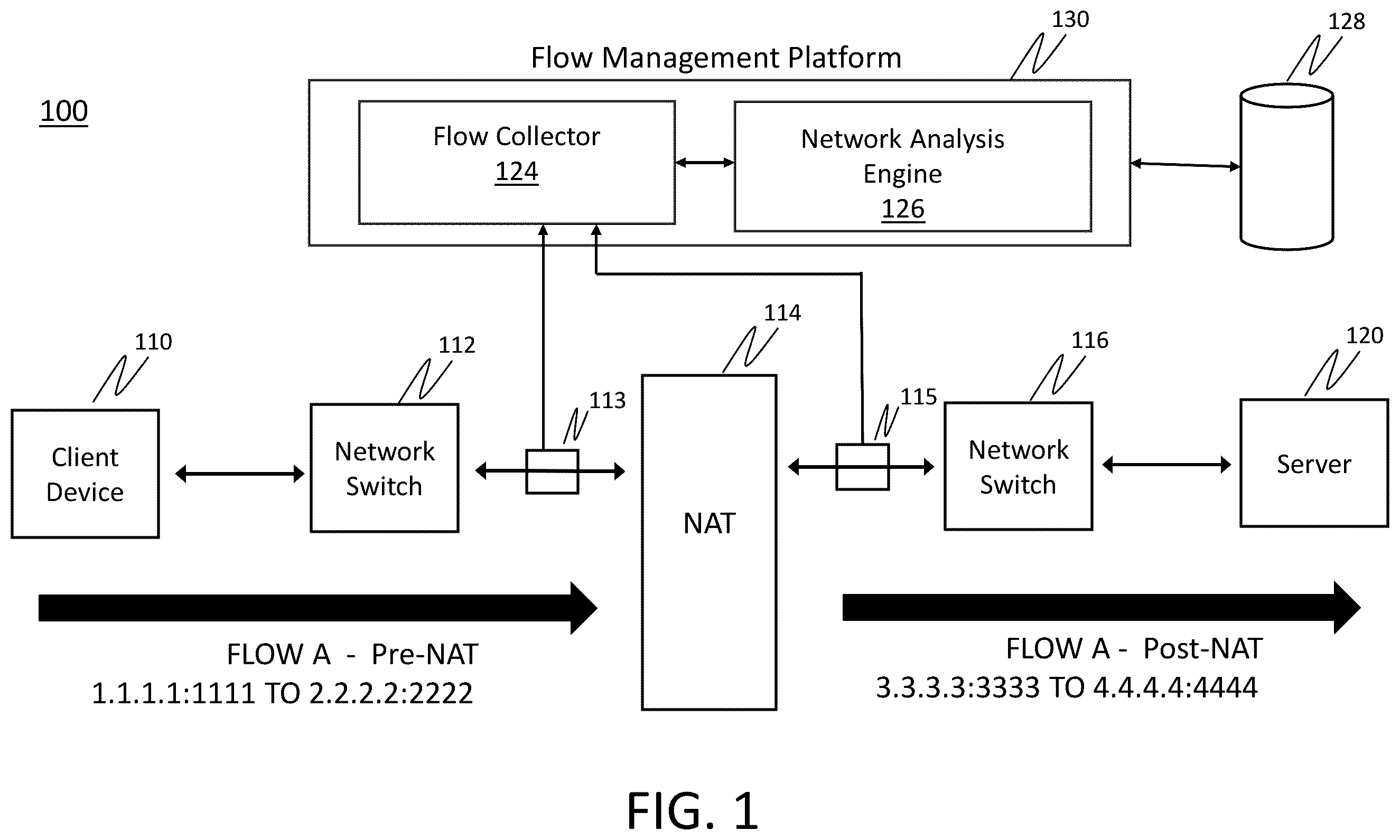 Patent US12120003 — Methods and systems of performing TCP flow analysis across NAT — Figure 1