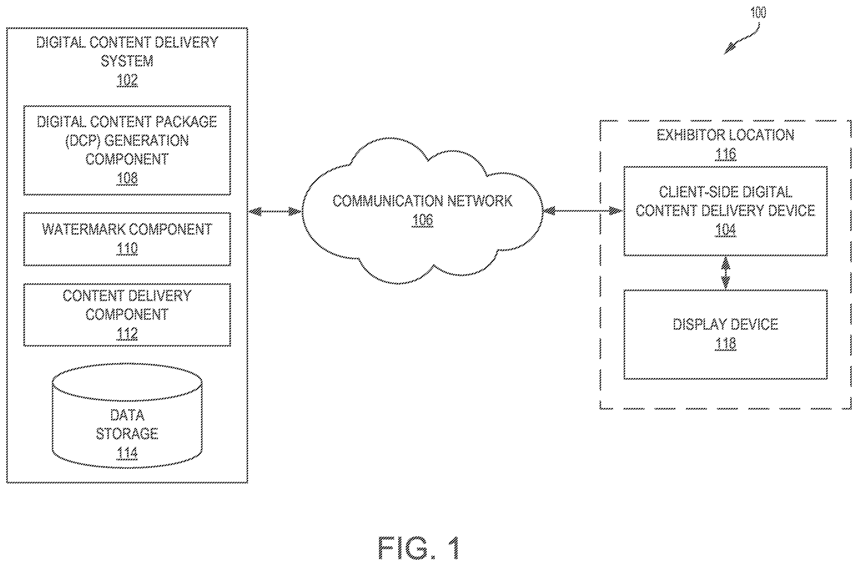 Patent US12120383 — Distributing digital cinema package (DCP) over internet — Figure 1