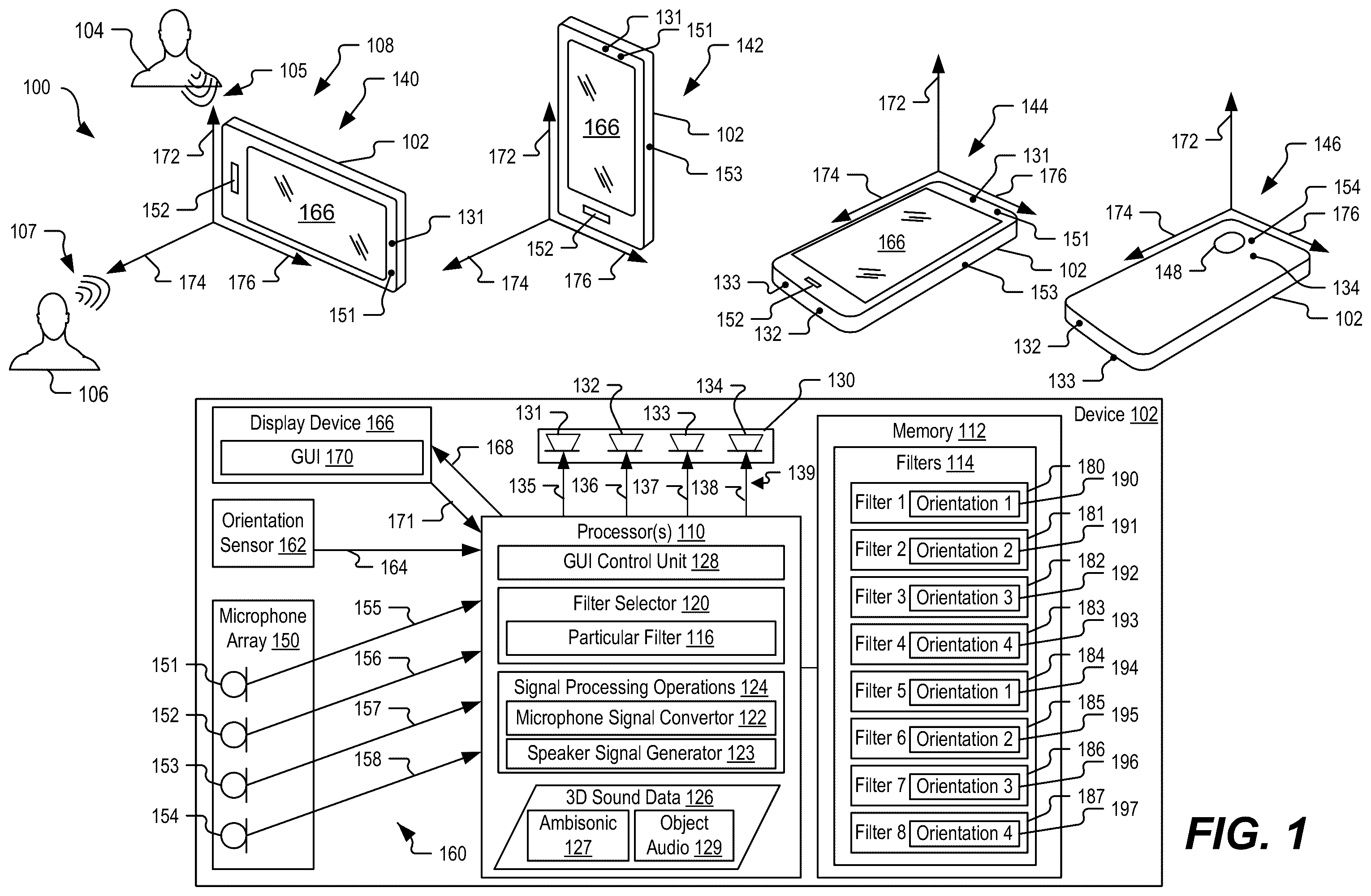Patent US12120498 — 3D sound orientation adaptability — Figure 1