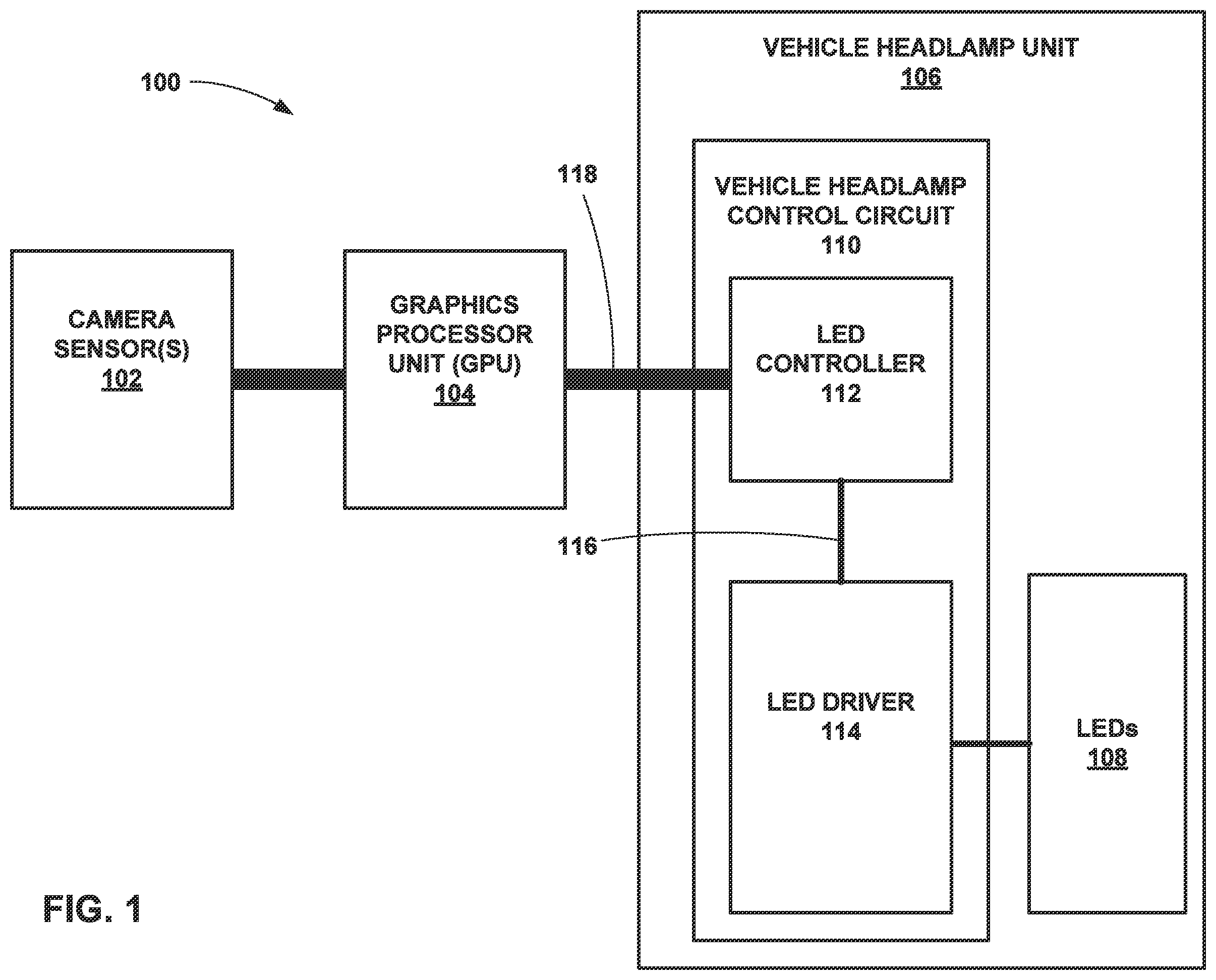 Patent US12120788 — Interfaces and techniques for cost effective control of light emitting diodes in a vehicle — Figure 1